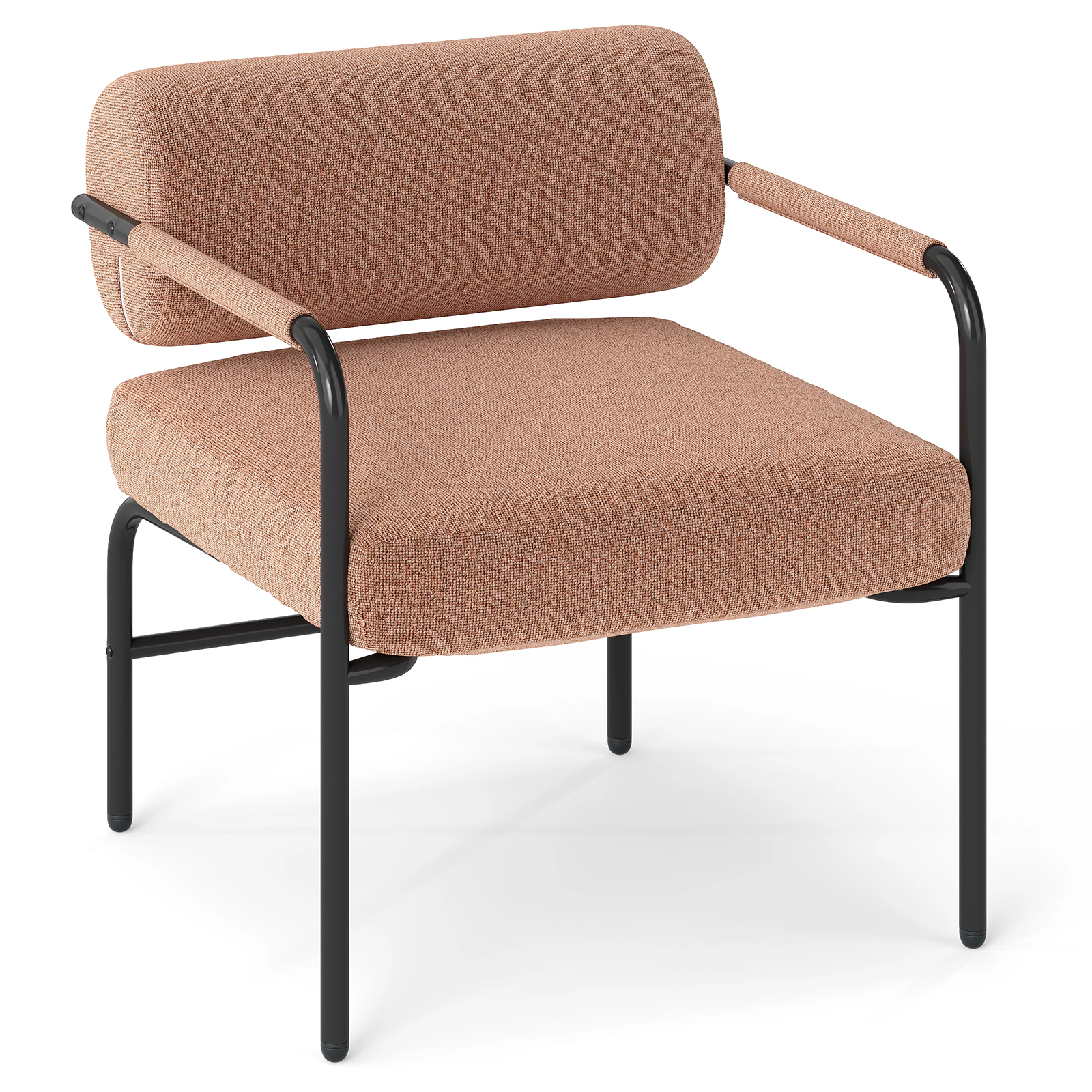 SUGIFT Velvet Upholstered Accent Chair Cylindrical Backrest & Metal Armrests 27.5-in Wide Frame 330-Lb Capacity Brown