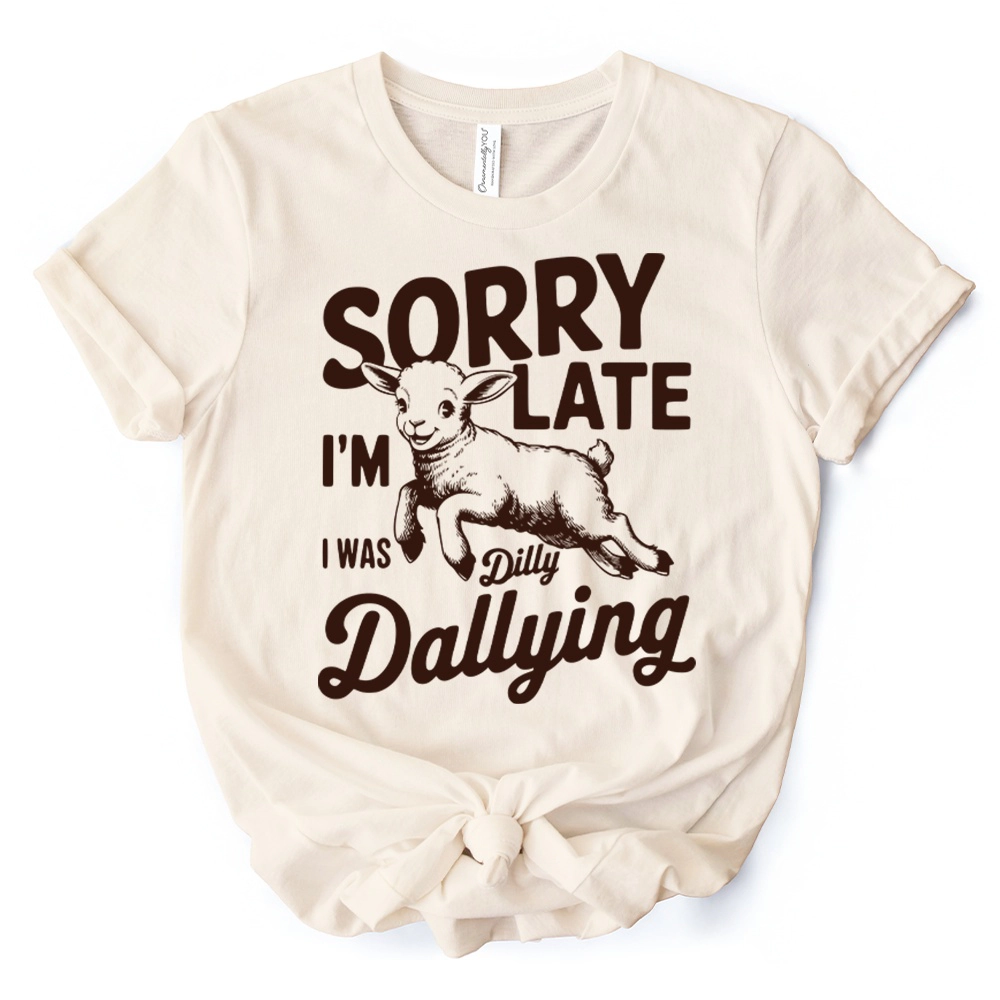 OrnamentallyYou Womens Sorry I'm Late Funny Lamb T-Shirt
