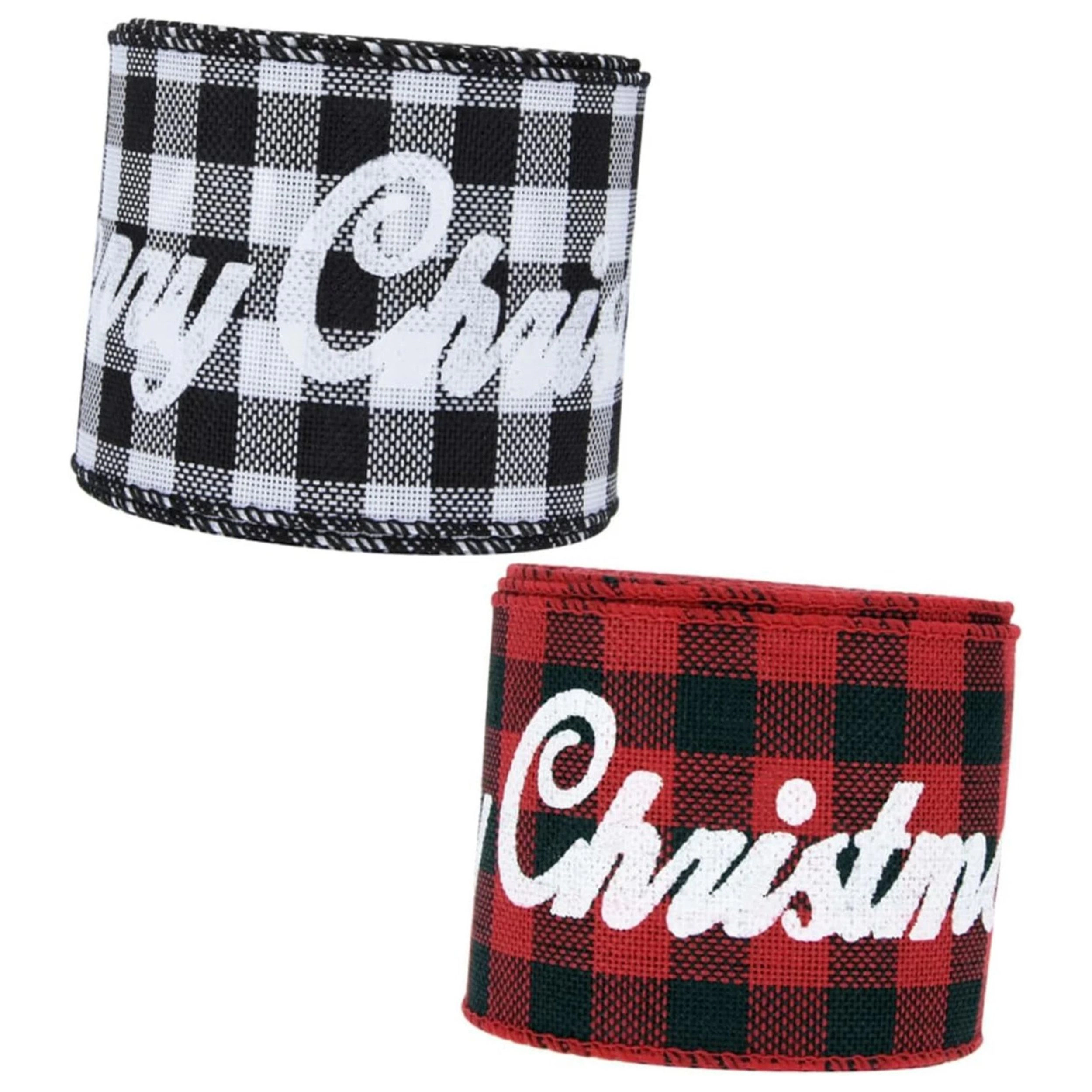 Home Collection Pack of 2 Christmas Gingham Ribbon Rolls for Crafts & Gift Wrapping
