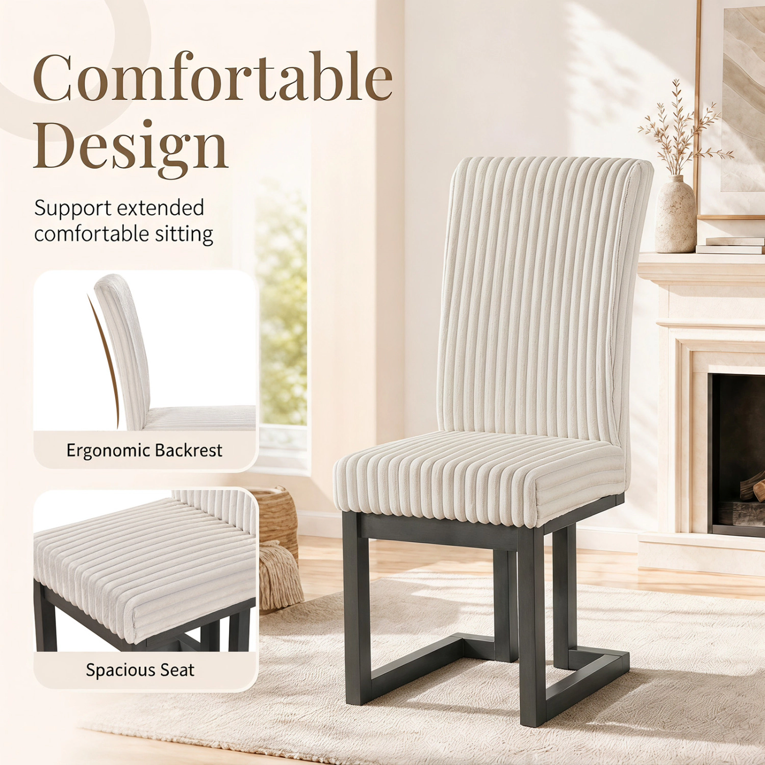 LJG Upholstered Dining Chairs Set of with Rubber Wood Legs and Padded Seat for Room