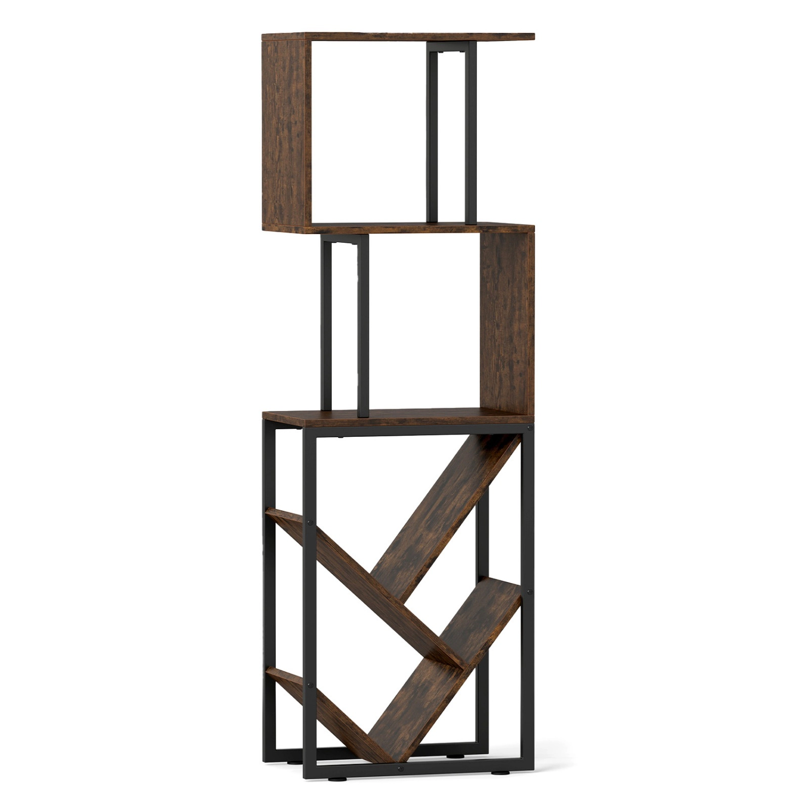 SUGIFT 6-Tier 48-in S-Shaped Geometric Tree Bookshelf Floor Standing with 2 Anti-Toppling Kits for Study