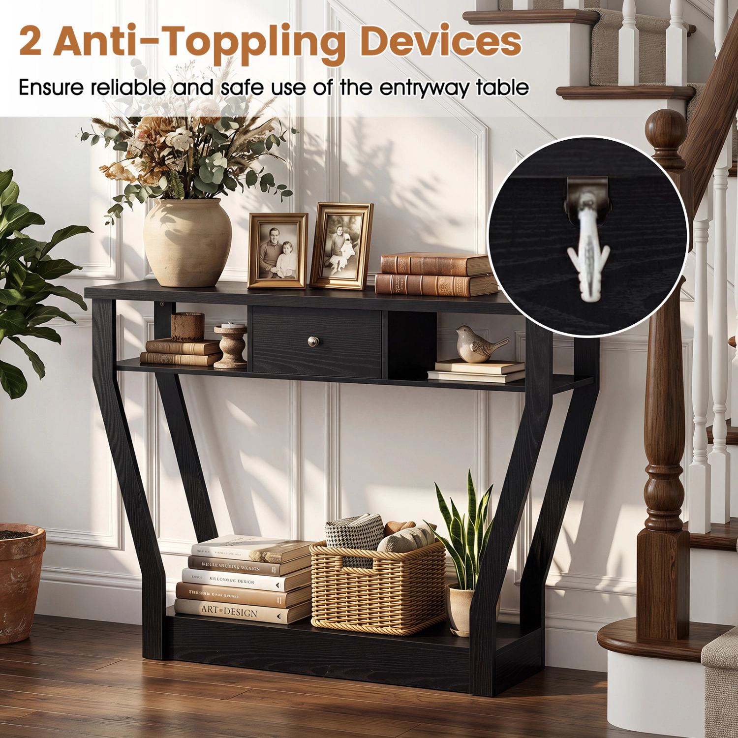 Hivvago Modern Console Table with Drawer and Open Shelf