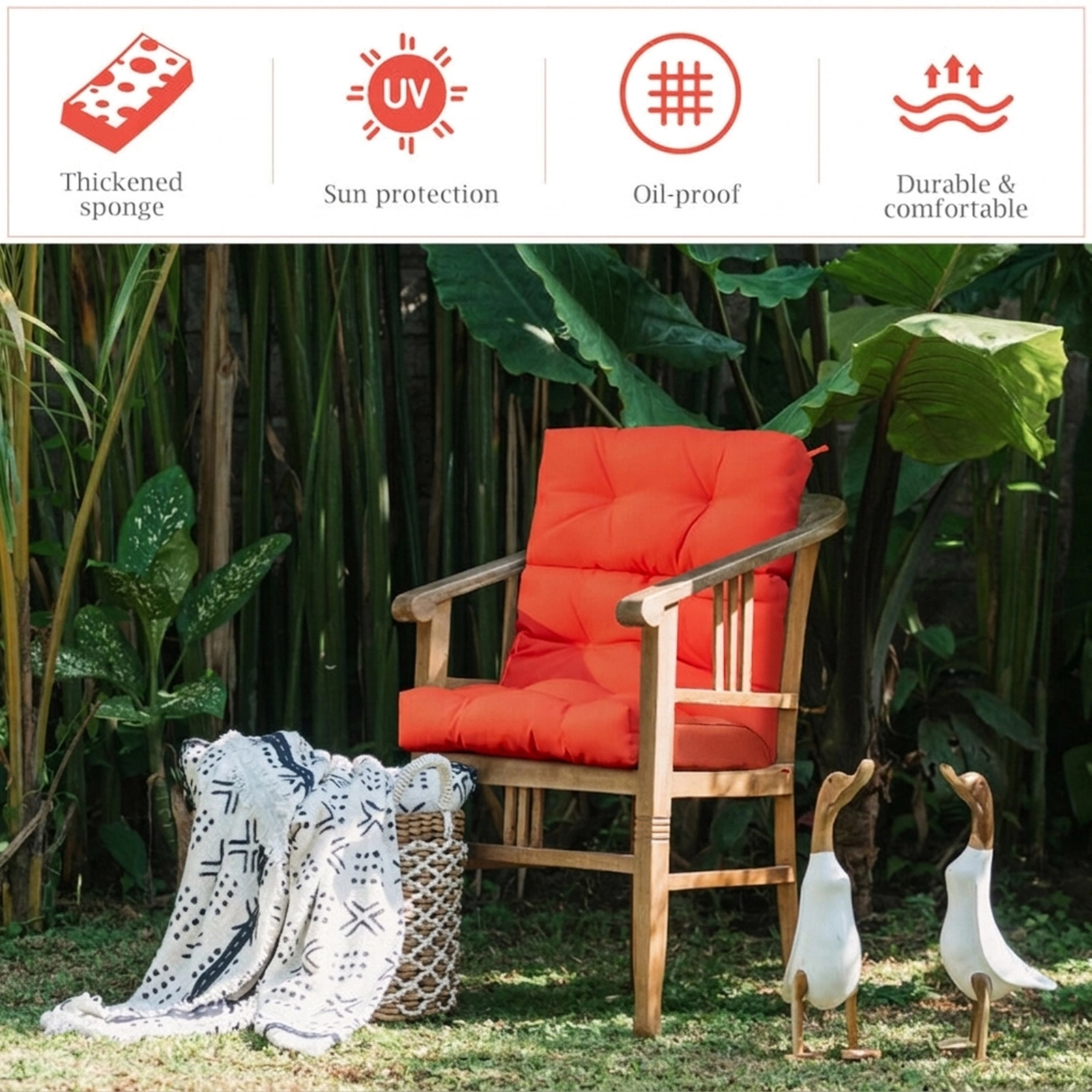 SUGIFT Tufted High Back Outdoor Patio Chair Seating Pad 45.5-in Long 4-lb Cushion 1-Piece Indoor/Outdoor Orange