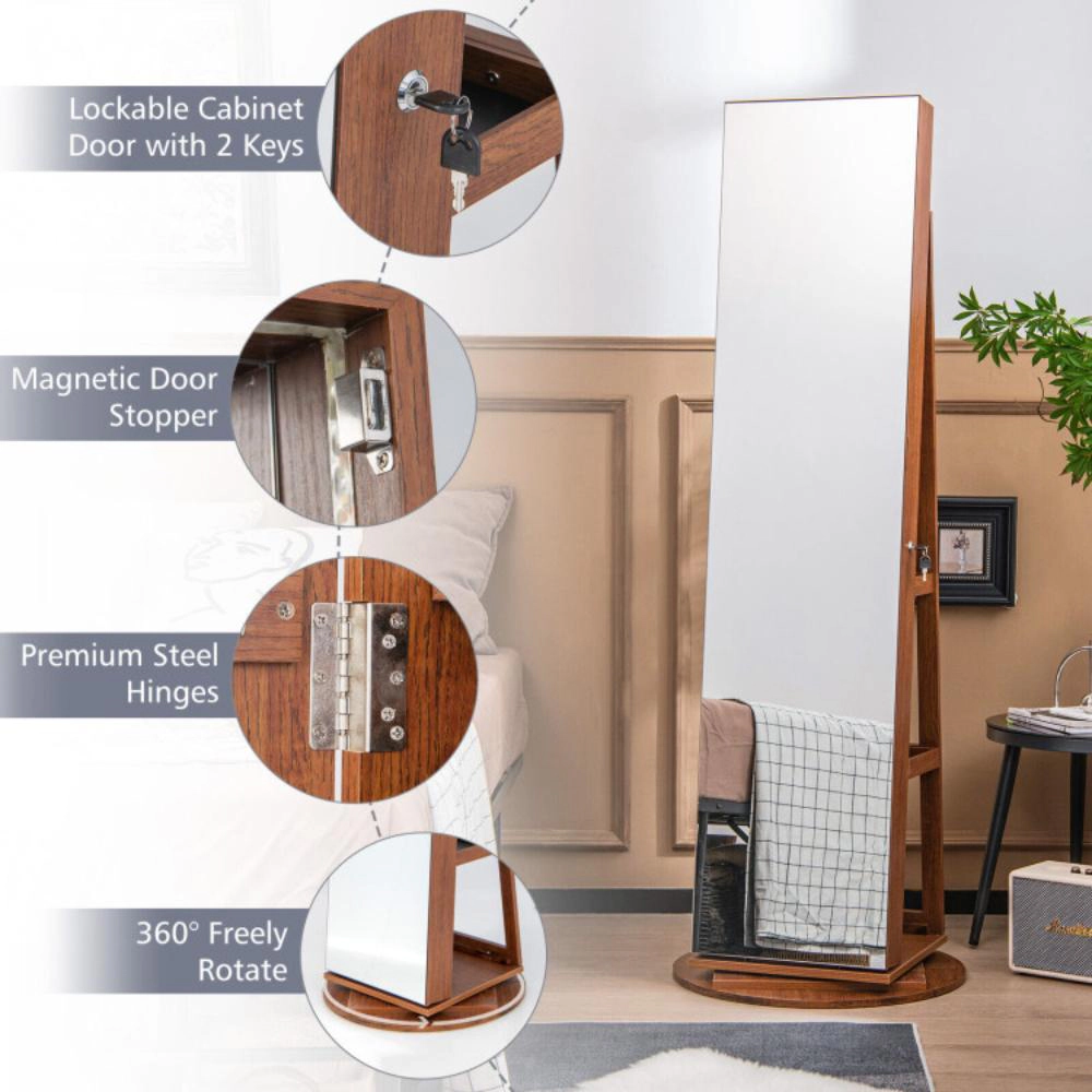 Hivvago Full Length Mirror Jewelry Cabinet with Rotating Design