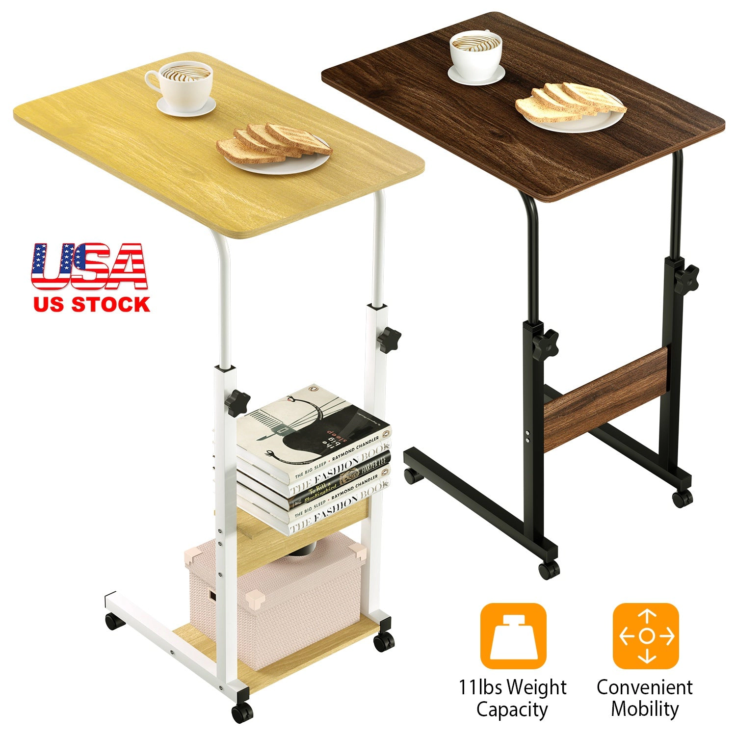 GBruno 3-Tier C-Shaped Side Table With Wheels