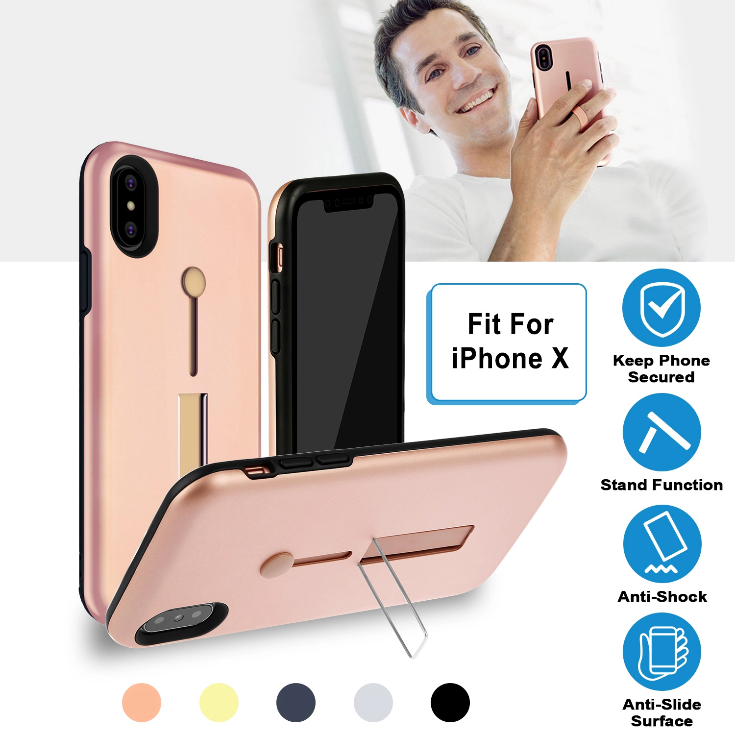 GBruno Dual-Layer IPhone X Case With Finger Strap