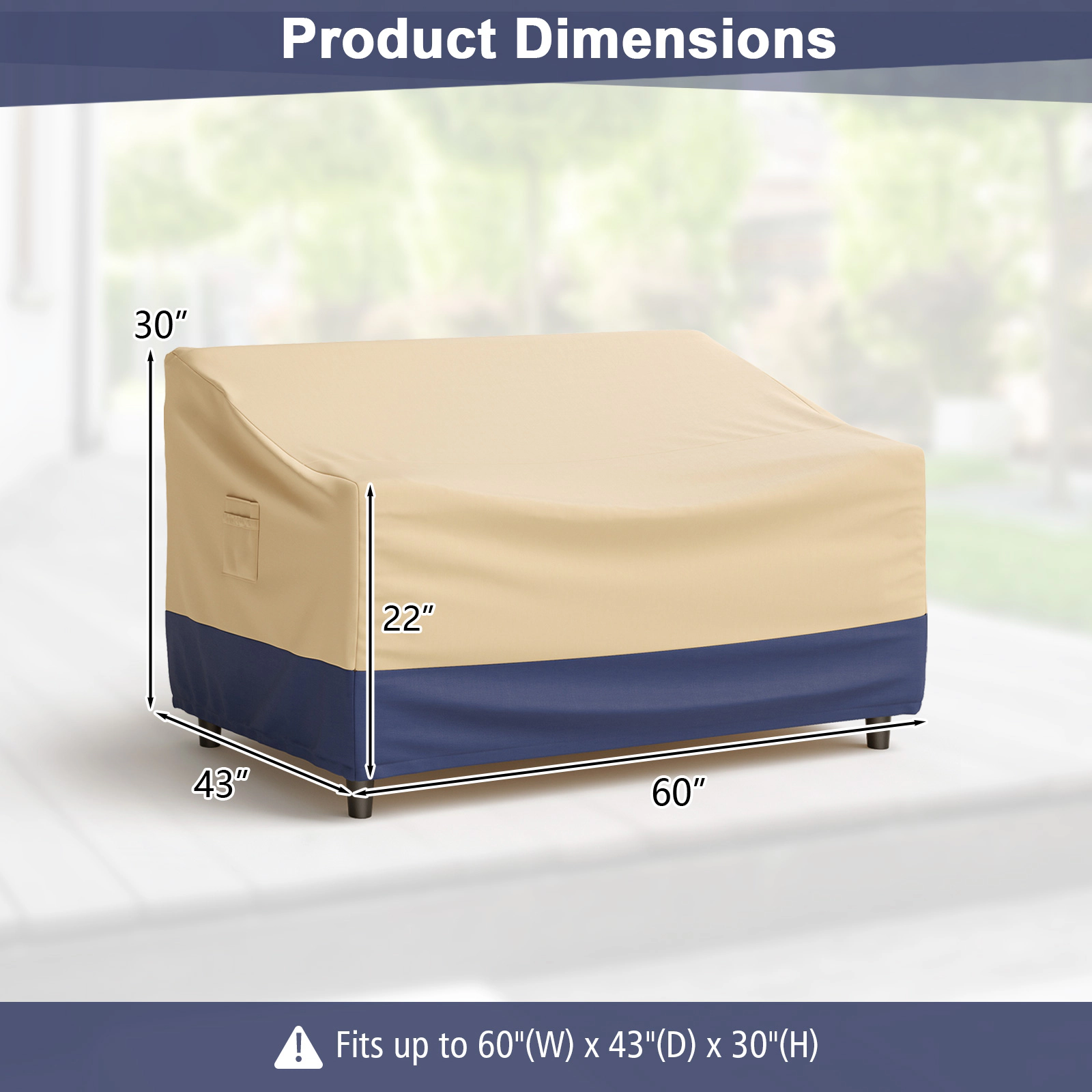 SUGIFT Weather-Resistant Patio Furniture Cover with Padded Handle and Click-Close Straps Beige Blue
