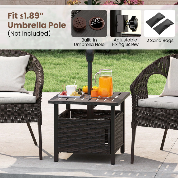 Hivvago Outdoor Side Table With 1.93" Umbrella Hole All-Weather Pe Wicker Patio Umbrella Table