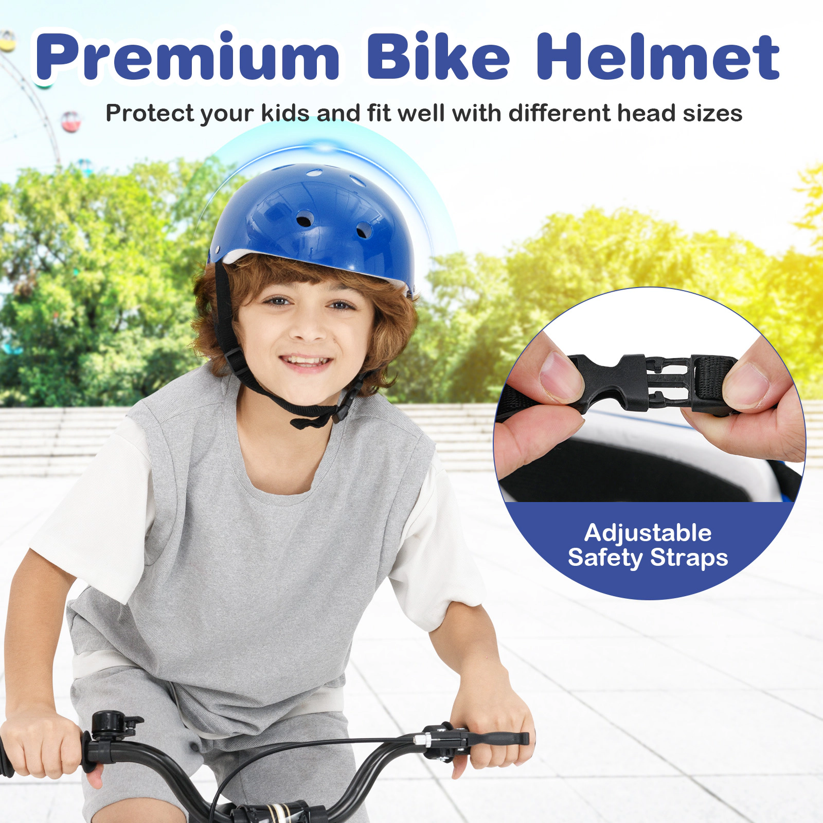 LJG 14 Inch Kids Bike White with Blue Helmet Protective Set