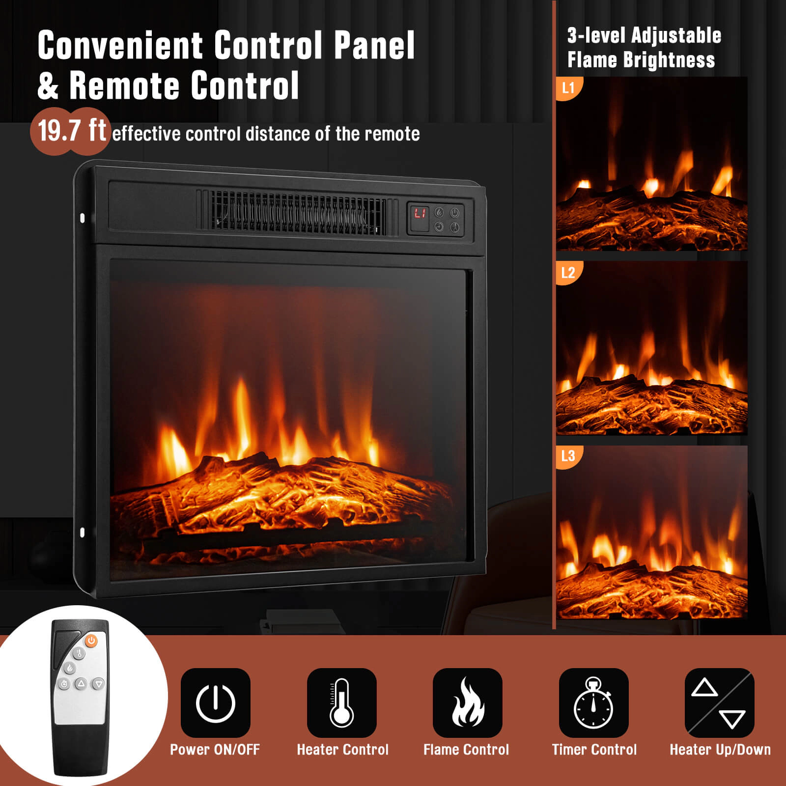 SUGIFT 48-in Electric Fireplace TV Stand Cabinets 4777 BTU 400-sq-ft Heating 70-lb Countertop Capacity for TVs Up to 55