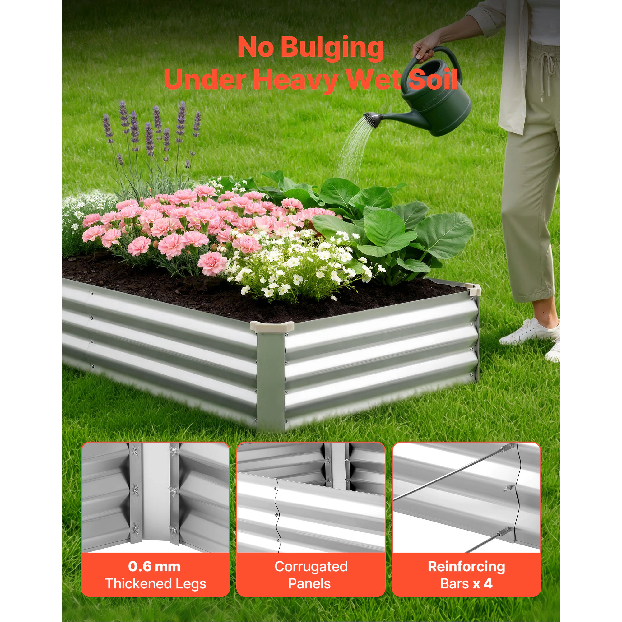 HONGGE 2 Pack Galvanized Raised Garden Beds Rectangular Metal Planter Boxes Kit Outdoor Bottomless Elevated Planting