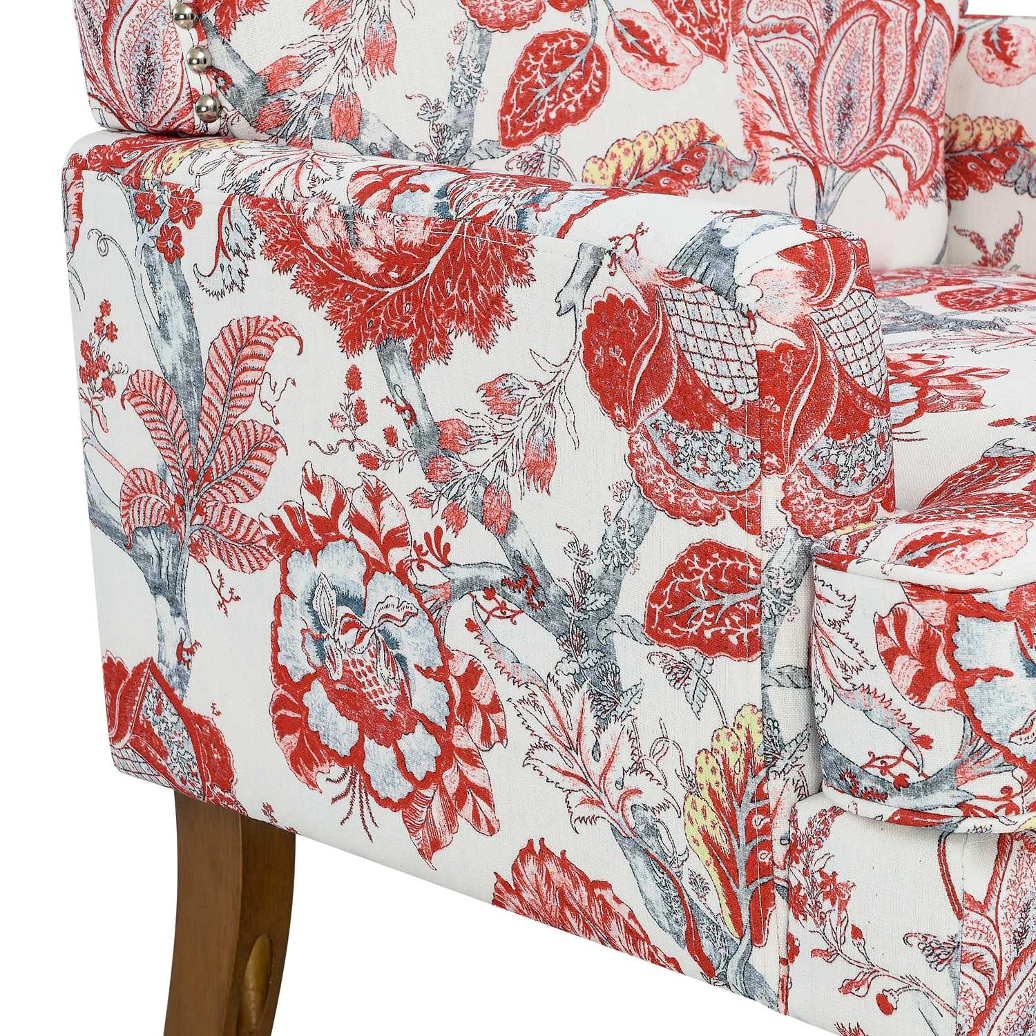 GBruno Floral Nailhead Accent Chair With Wood Legs