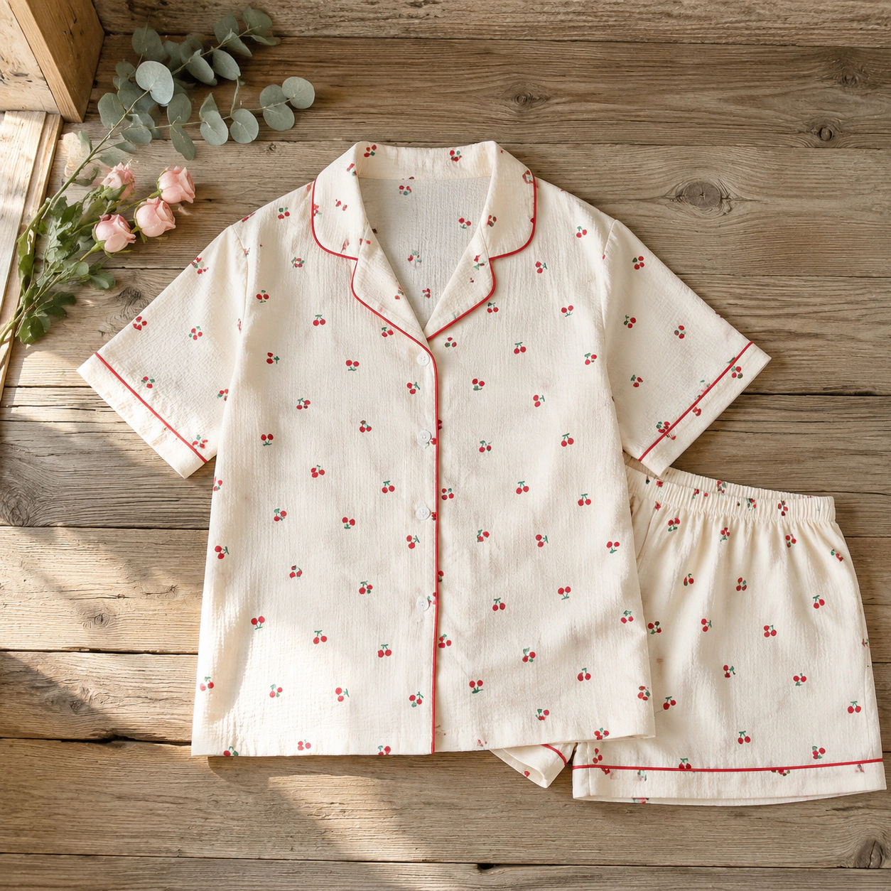 WZK Womens 2-Piece Soft Stretch Short Sleeve Lapel Button Print Pajama Lounge Set