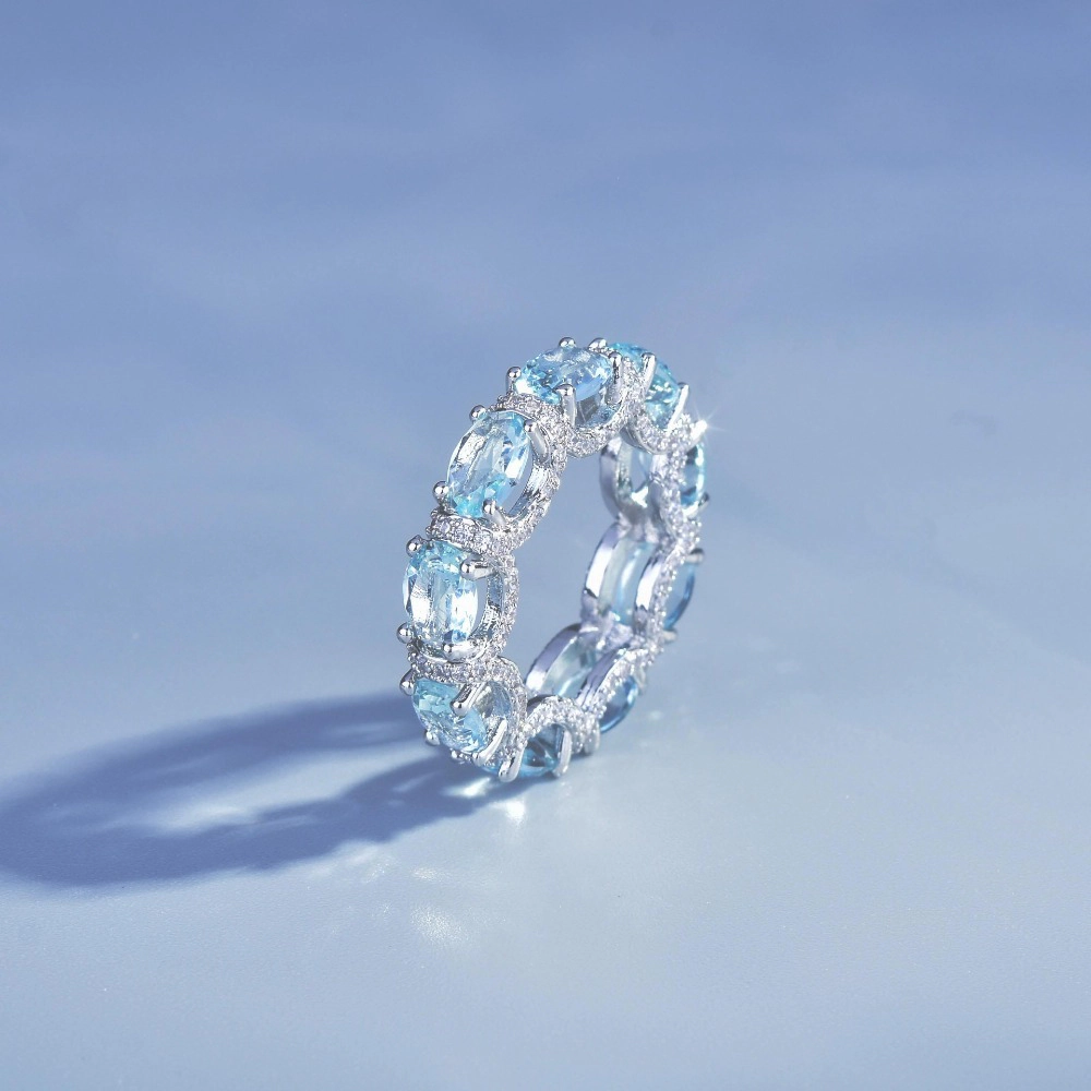 Oval-Cut Sea Blue Crystal Engagement Ring
