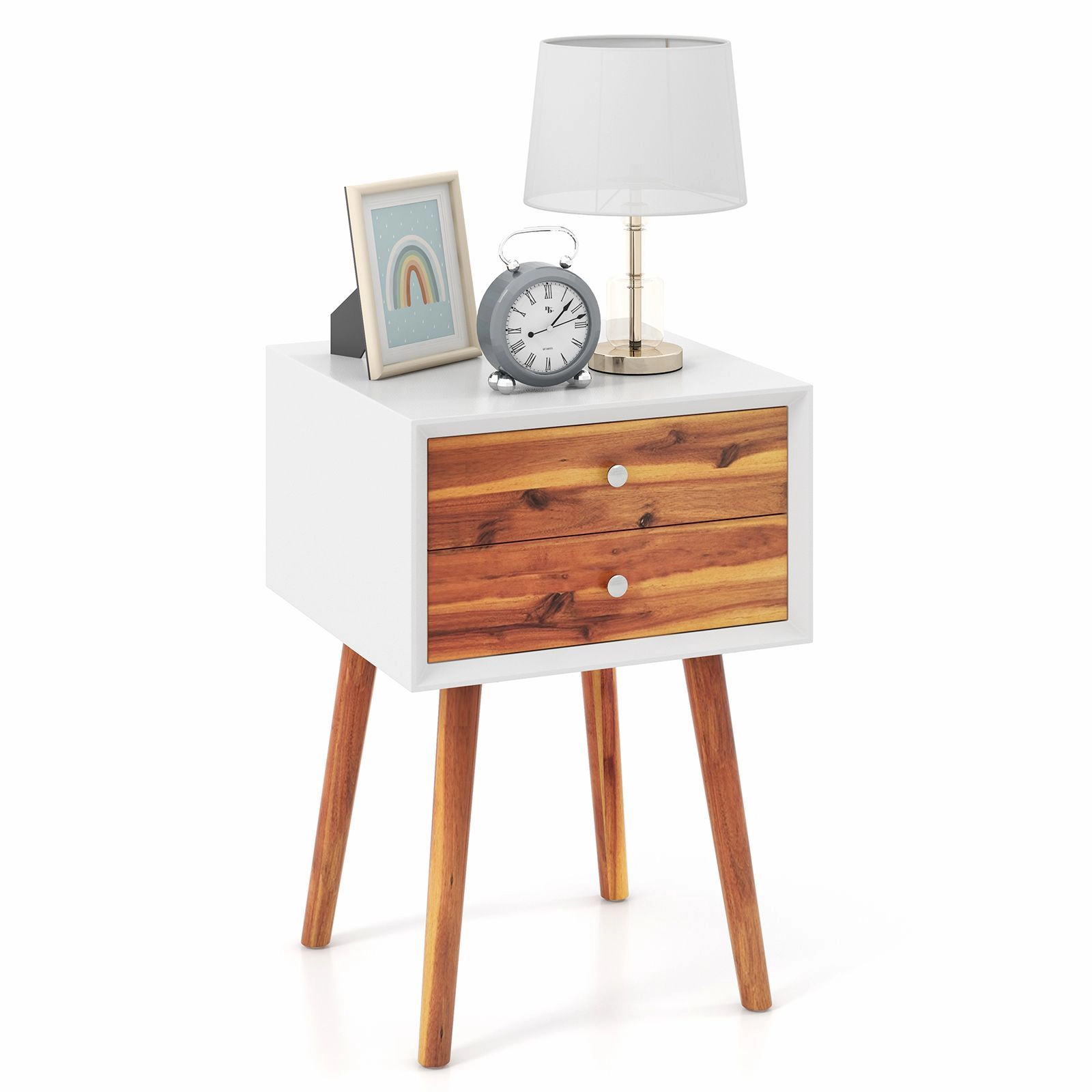 SlickBlue Modern Bedside Table with 2 Drawers and Wood Legs