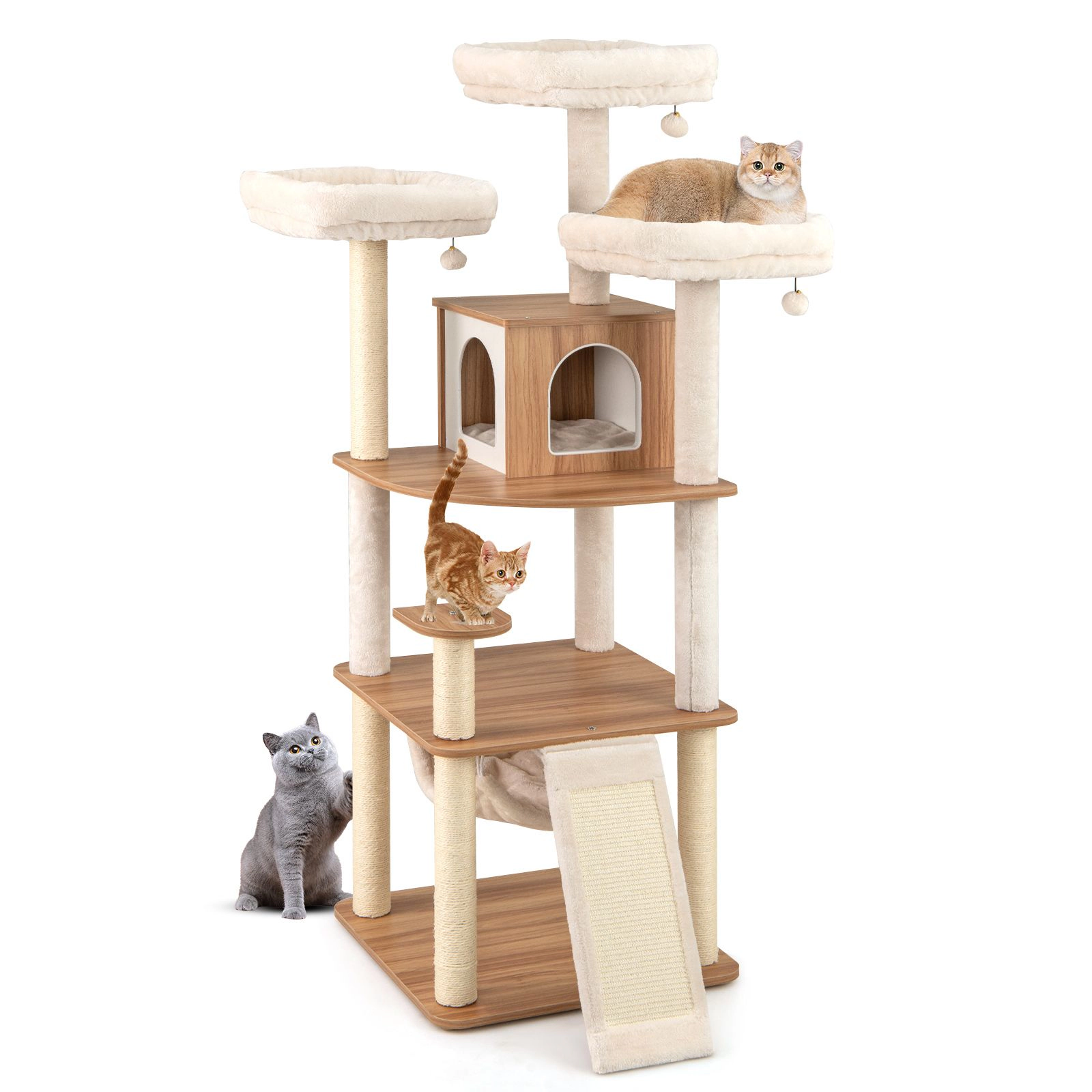 SlickBlue 68 Inch Multi-Level Cat Tree with Condo & Hammock