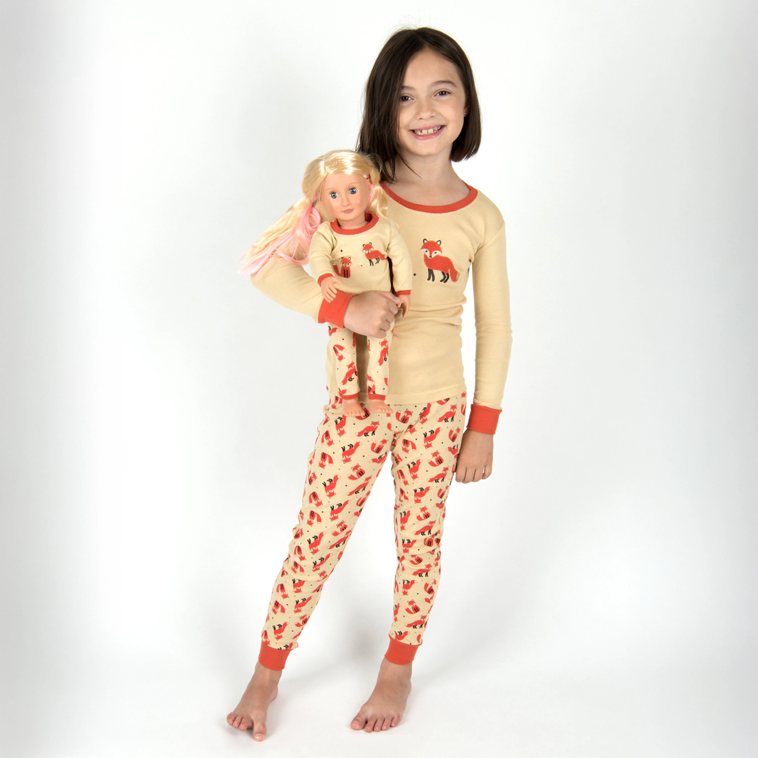 Leveret Girl & Doll Matching Cotton Animal Pajama Set