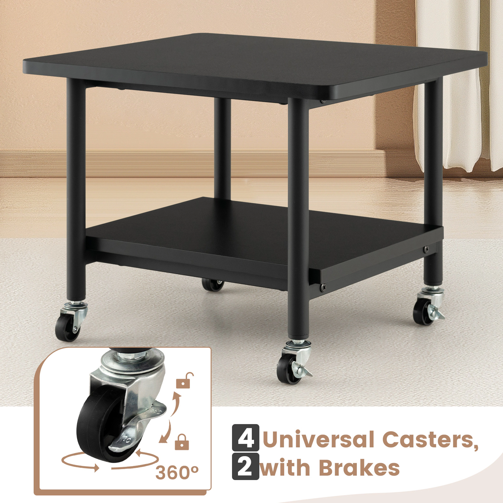 SUGIFT 19.5-in 143-lb Capacity Under Desk Printer Stand with 0.7-in Thick Top Storage Shelf and 4 Casters