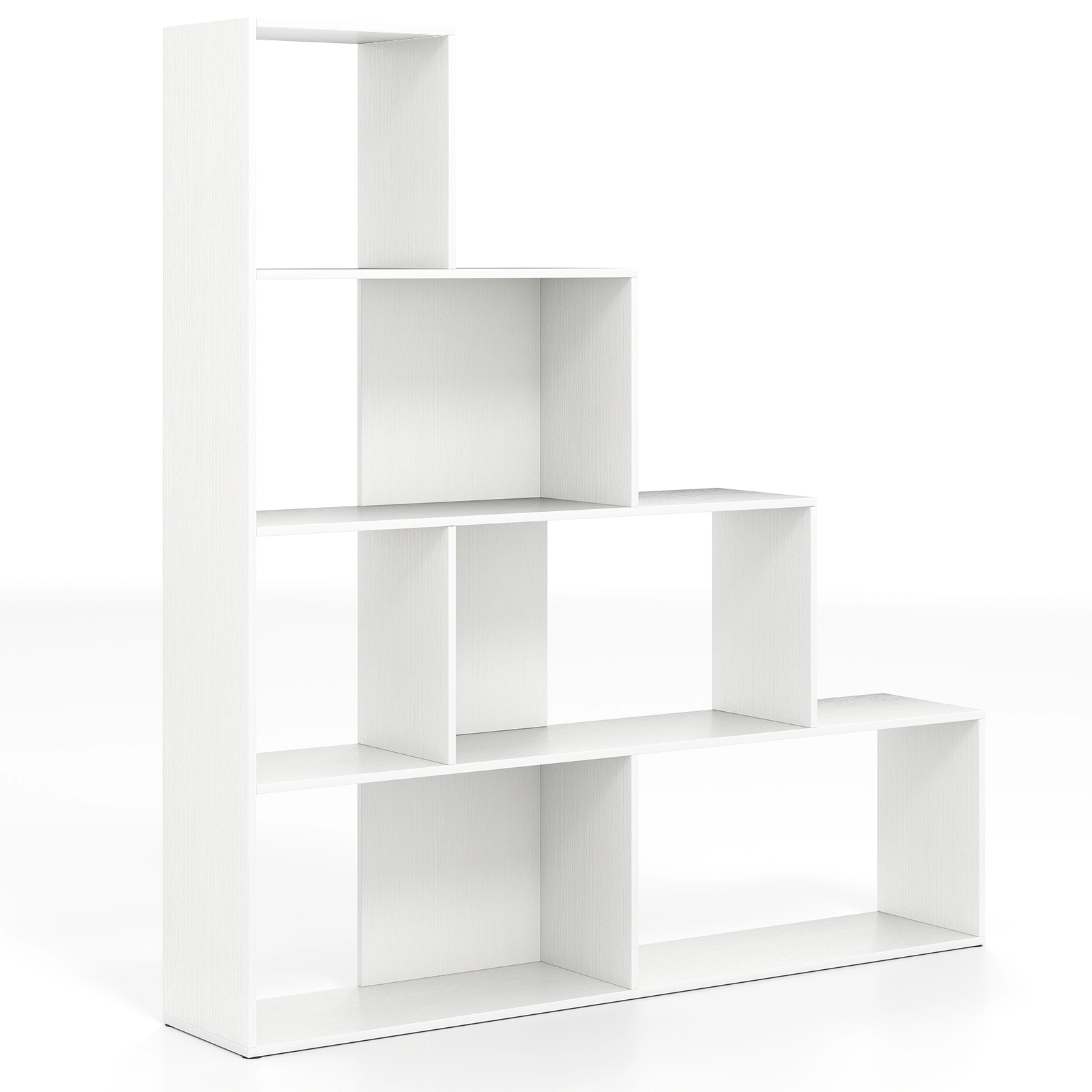 SUGIFT White 4-Tier Stair Bookcase with 6 Cubes and Stepped Display Design