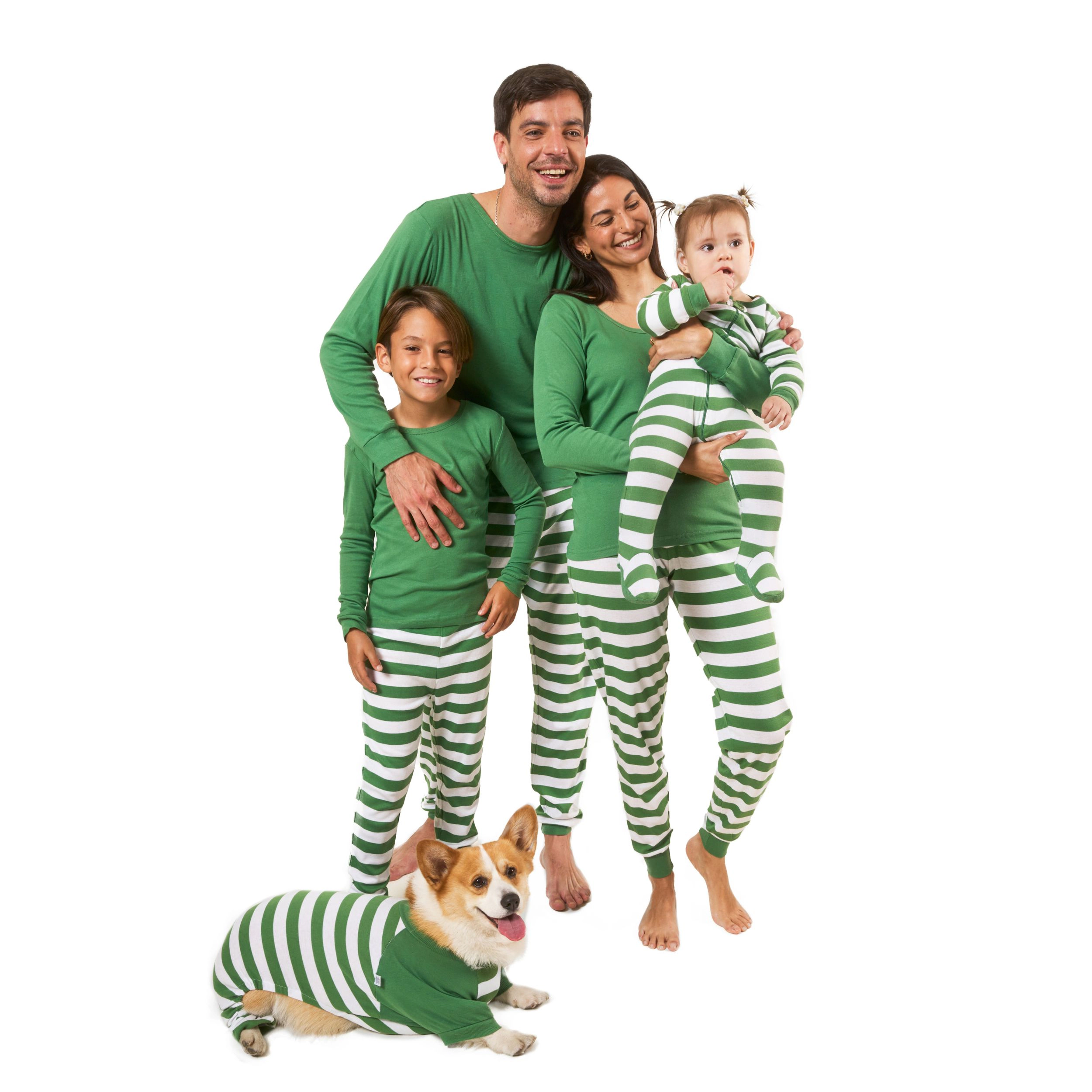 Leveret Mens 2-Piece Cotton Solid Top & Holiday Striped Pants Snug Fit Pajama Set