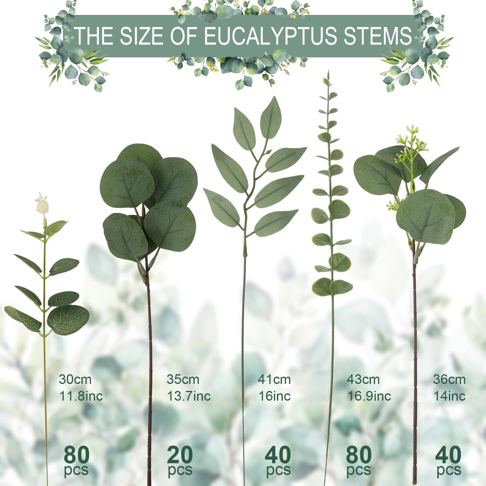PUPWE Artificial Eucalyptus Greenery Stems Decor