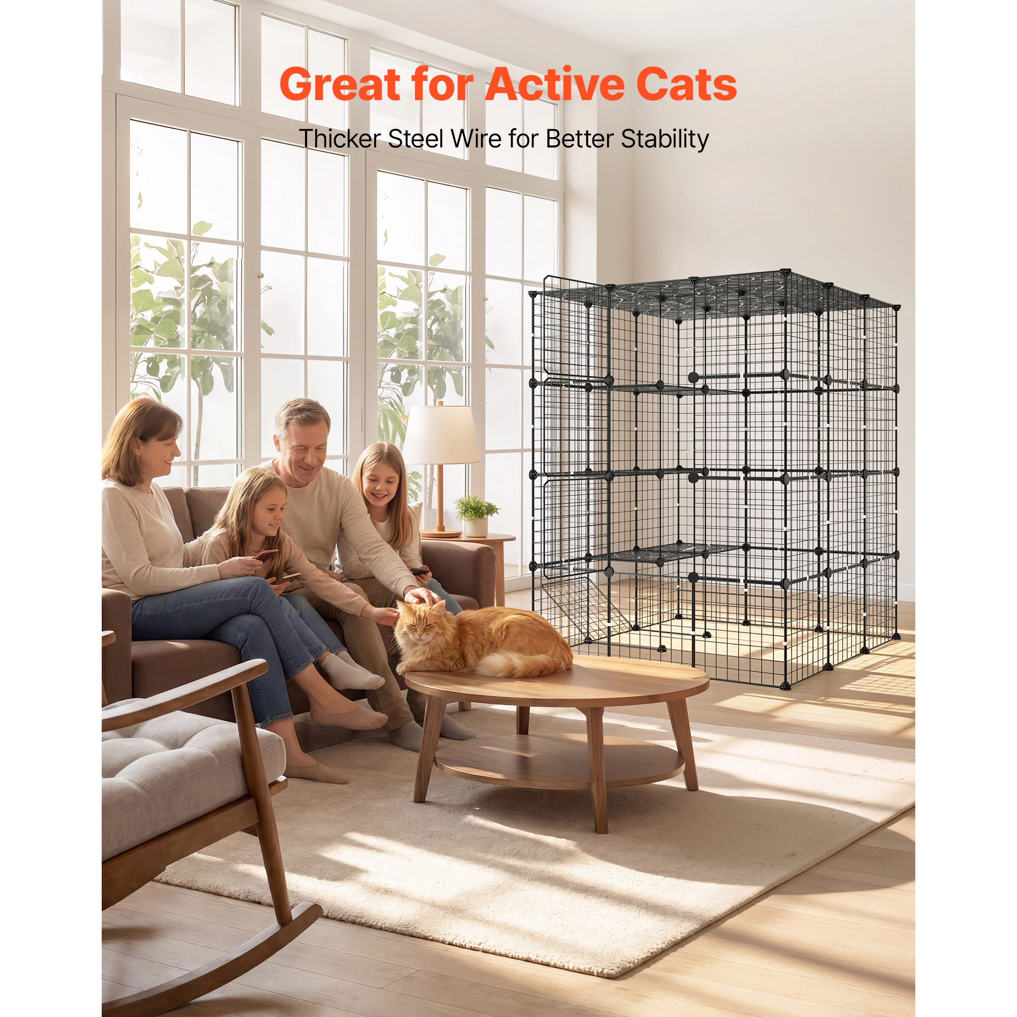 HONGGE Cat Cage Large DIY Cat Playpen Indoor Enclosure Detachable Metal Wire Kennel Crate with Exercise Place for Cats