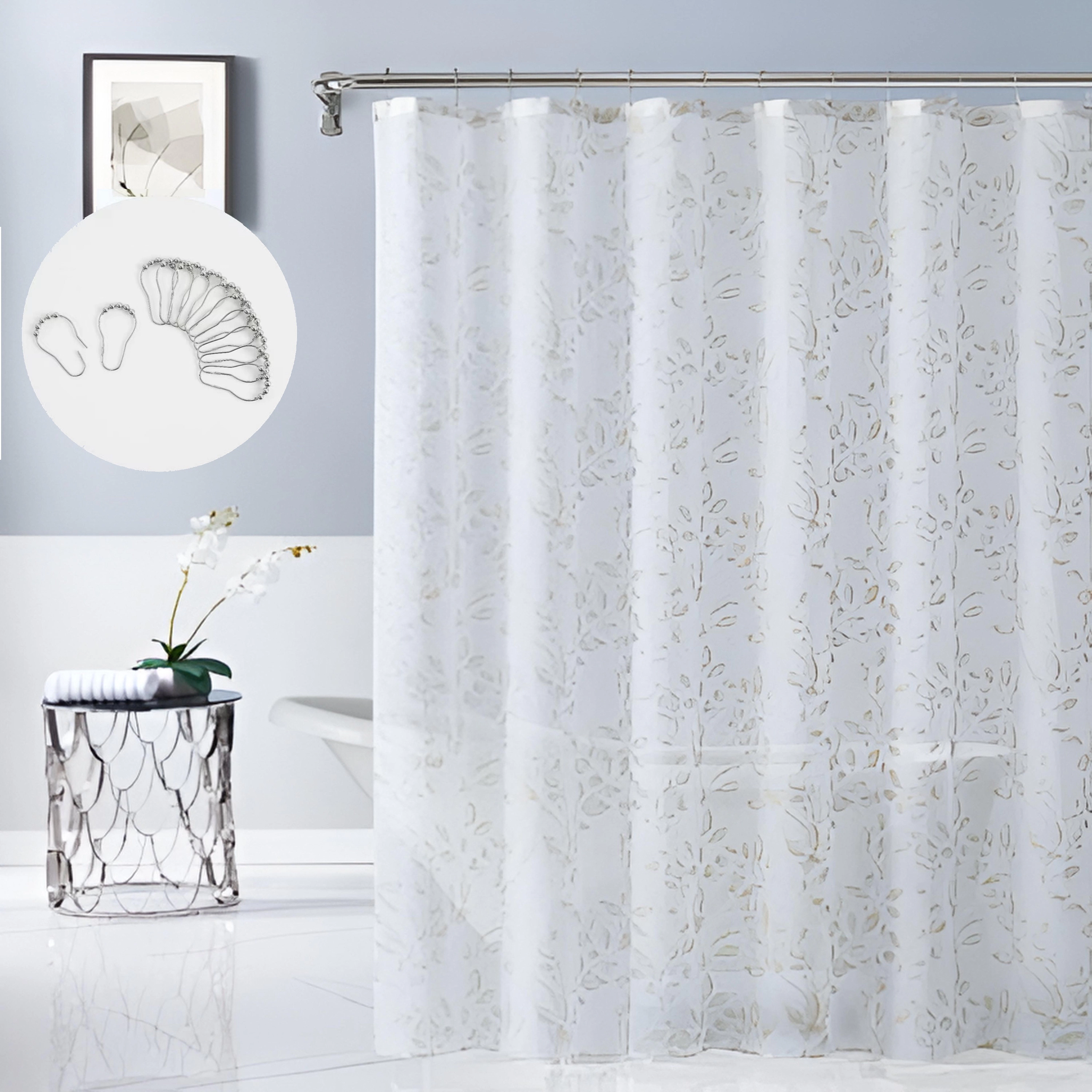 Dainty Home Cecily Linen Textured Metallic Fabric Shower Curtain with 12 Matching Hooks 70" x 72"