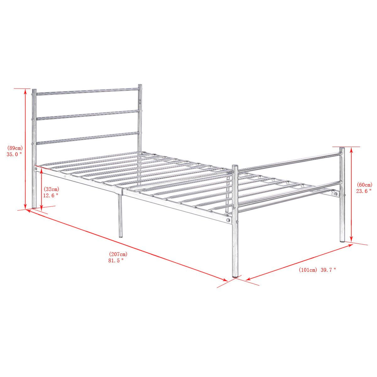 SlickBlue Heavy Duty Twin Metal Bed Frame with Headboard and Supports