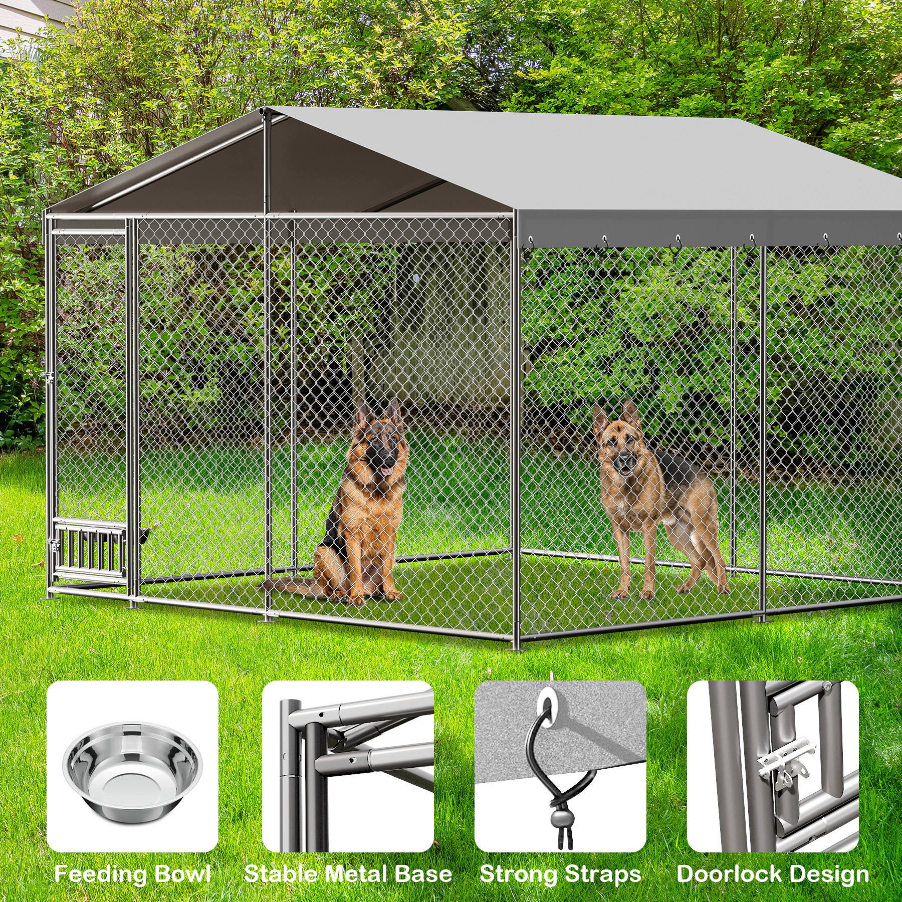 10x10x7 ft Outdoor Dog Kennel with Waterproof Anti-UV Roof, Heavy Duty Galvanized Pet Playpen for Backyard