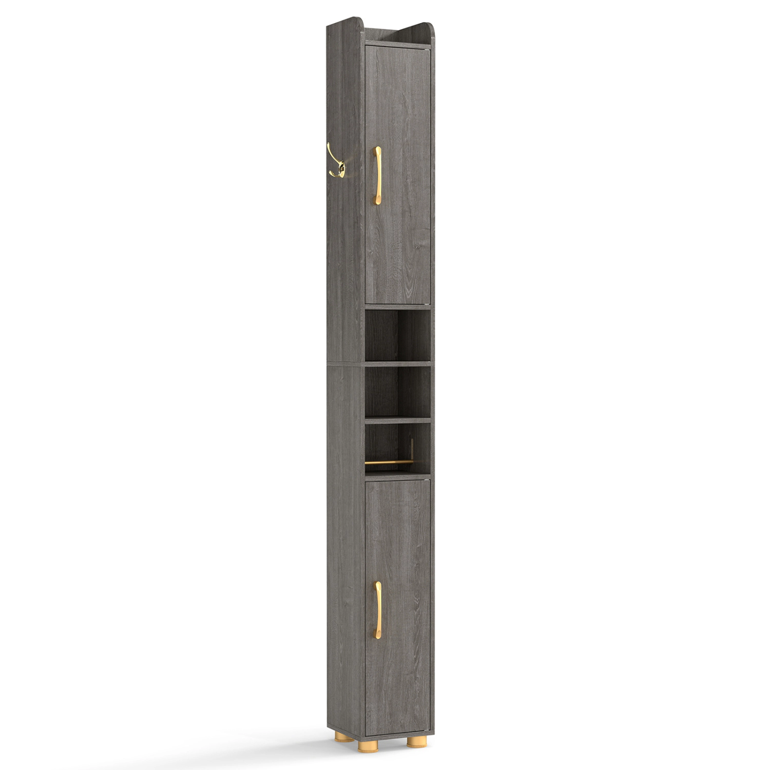 SlickBlue Slim Bathroom Storage Cabinet with Shelves, Hooks & Doors