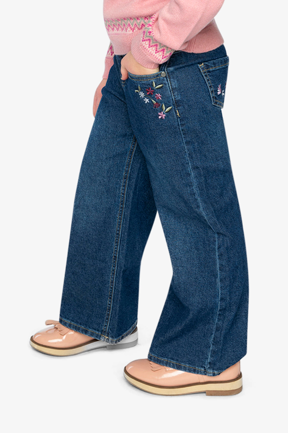 Deux par Girls Flower Embroidered Stretch Denim Jeans