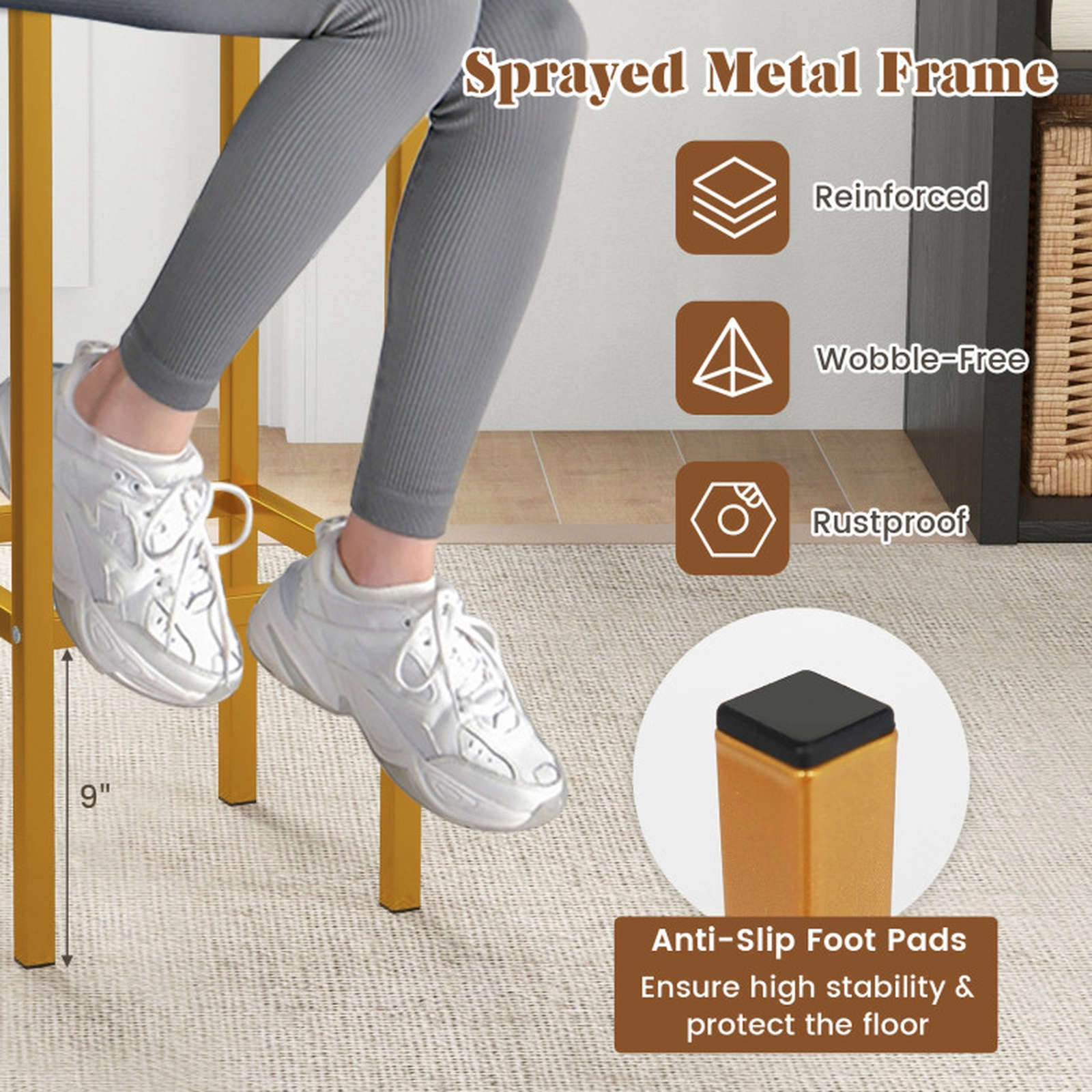 SUGIFT White Metal Legs Wood Seat and Footrest Set of 4 26 Inch Bar Stools