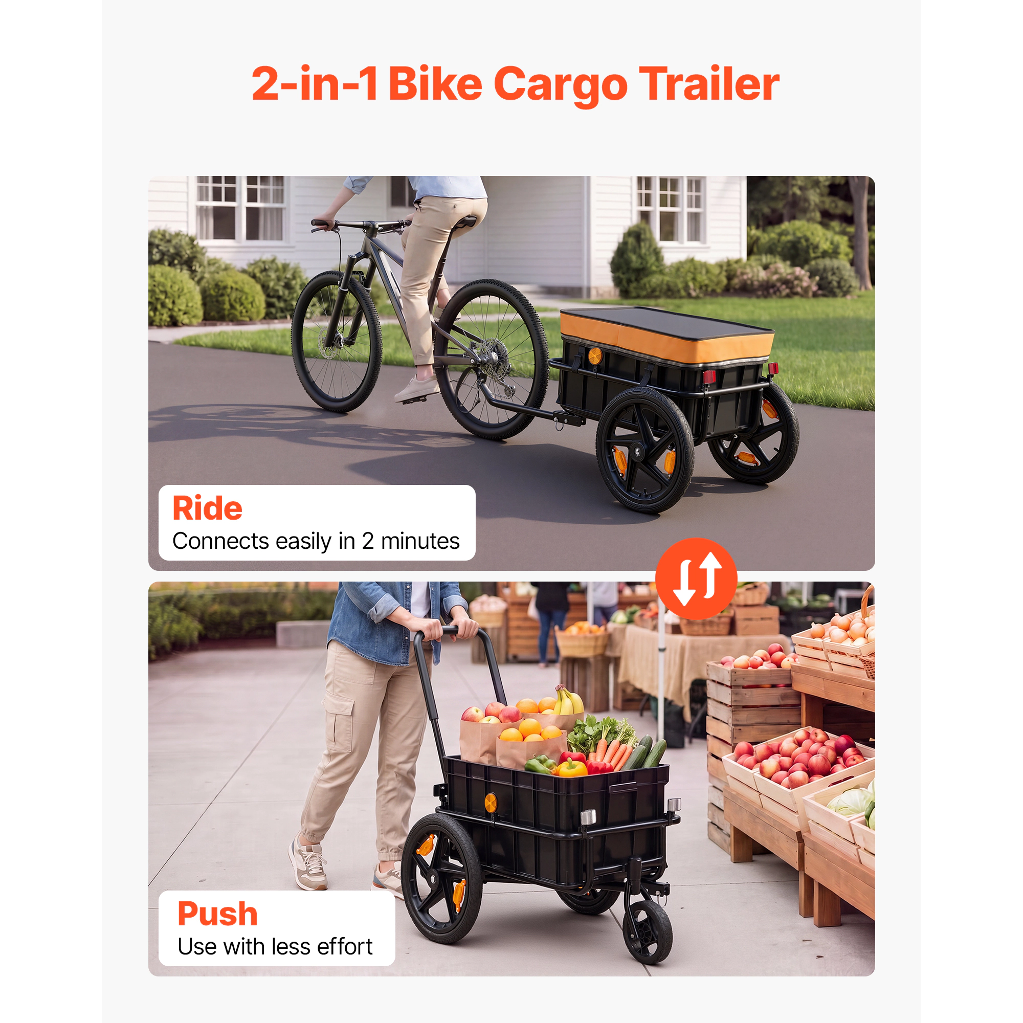 HONGGE Bike Cargo Trailer Capacity Heavy-Duty Bicycle Wagon Cart Foldable Compact Storage & Quick Release with