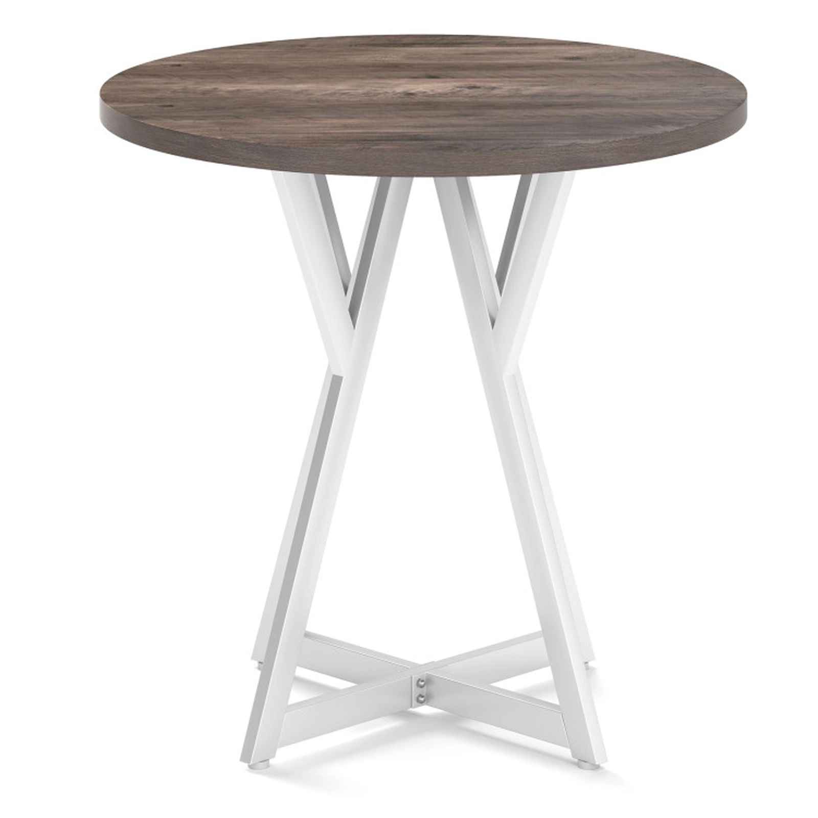 SUGIFT 31.5-Inch Brown Round Dining Table for 2 with Metal X-Pedestal Base