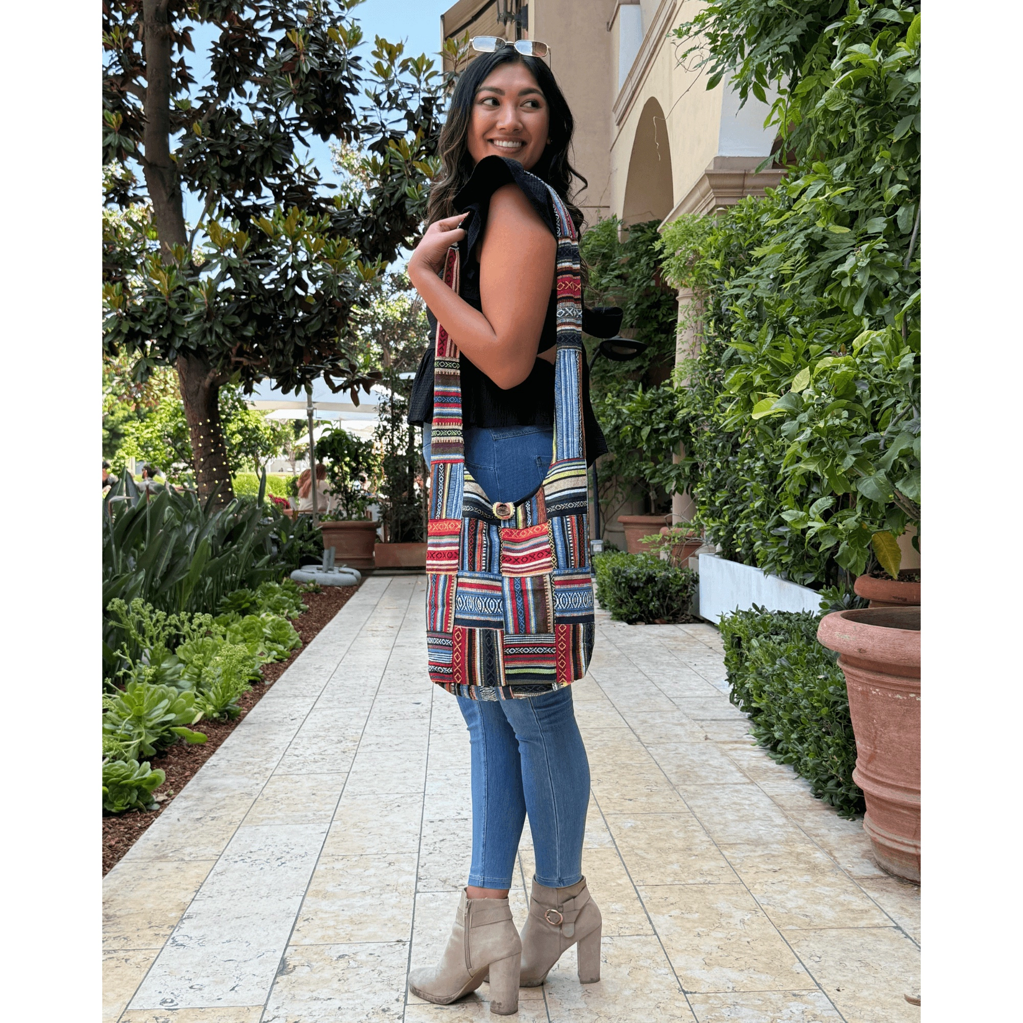 Kathmandu Collection Womens Patchwork Striped Hobo Bag