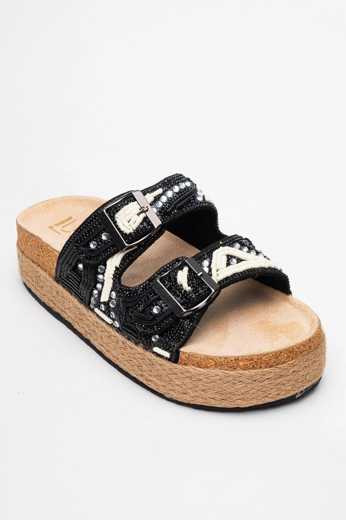 Prologue Shoes Womens Bobby Beaded Straw Platform Slide Sandal