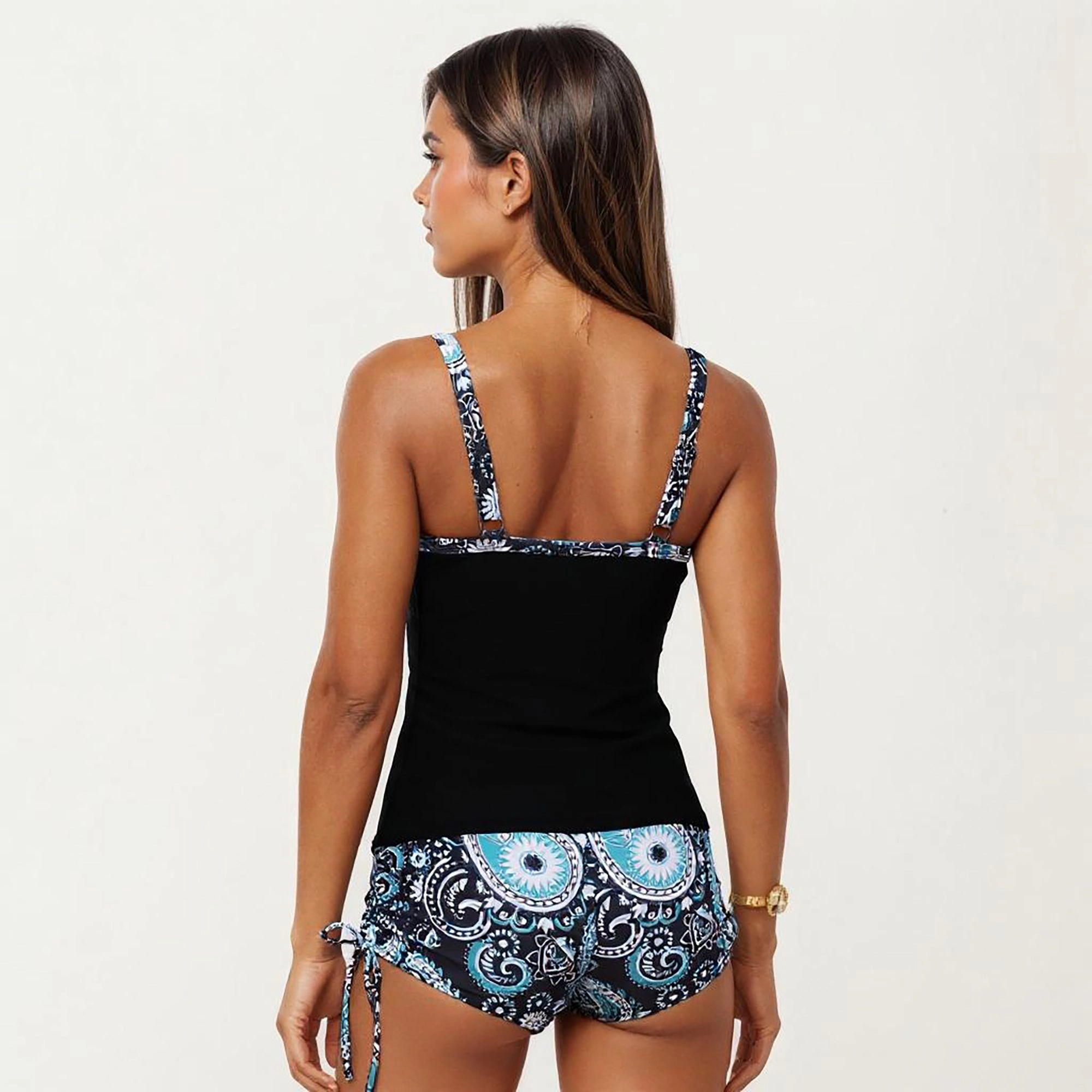 Anna-Kaci Womens Paisley V-Neck Tankini Set with Boyshort Bottoms