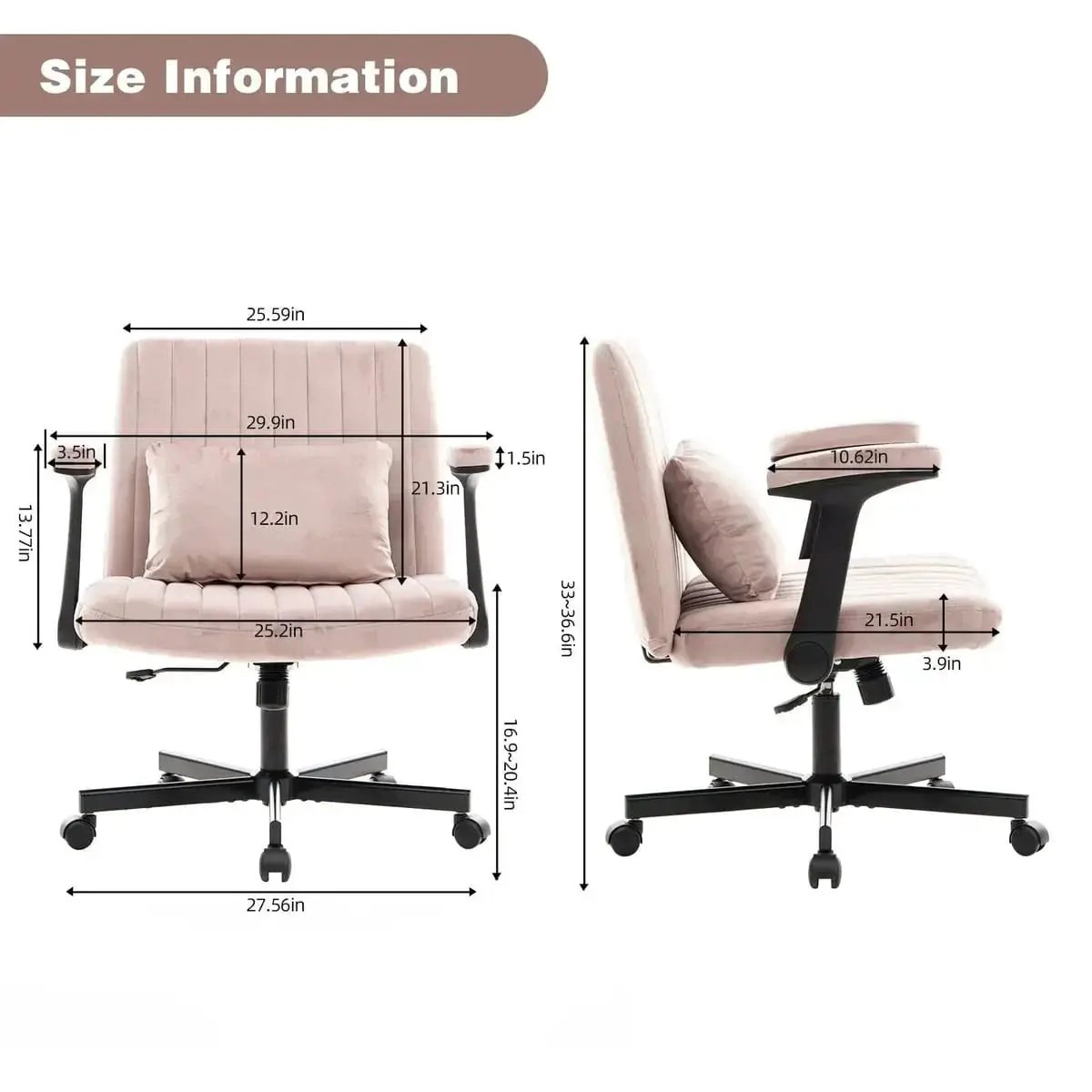 Platinum-Level Office Chairs Dark Pink Velvet Criss-Cross Armchair with Wheels & Memory Foam Pad