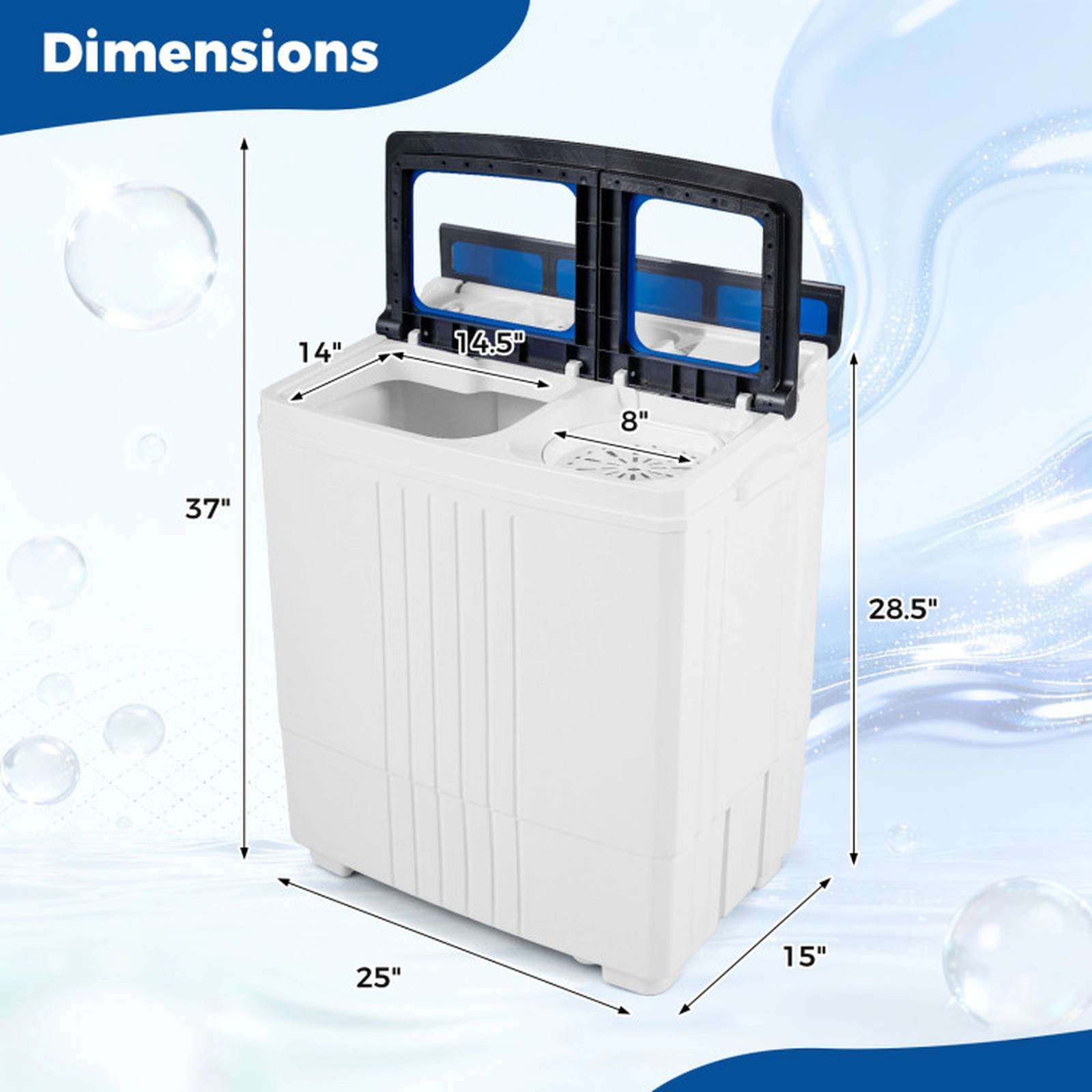 SUGIFT Twin Tub Portable Washing Machine Mini Laundry Machine 11-lb Wash 7-lb Spin Capacity Blue