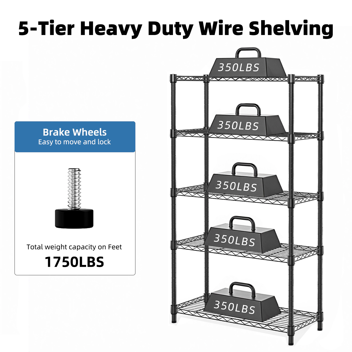 Flynama 5 Tier Chrome Shelving 1250lb Heavy Duty Space Saving Adjustable Storage Rack for Home Kitchen and Office