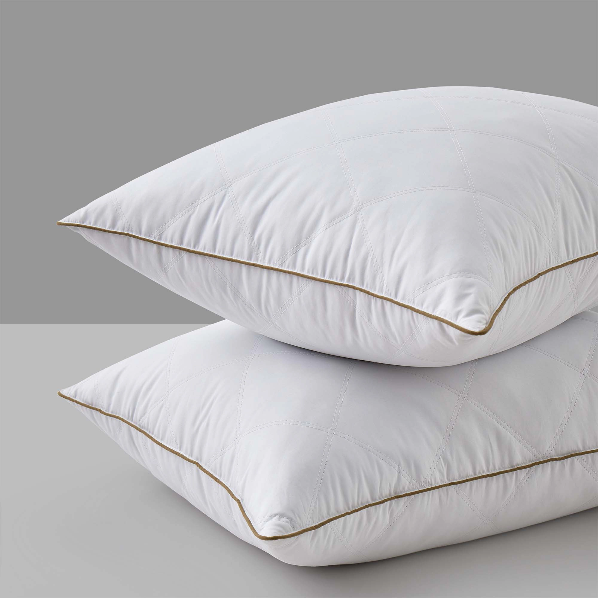 PEACENEST Goose Feather Sleep Pillow with Decorative Brown Piping