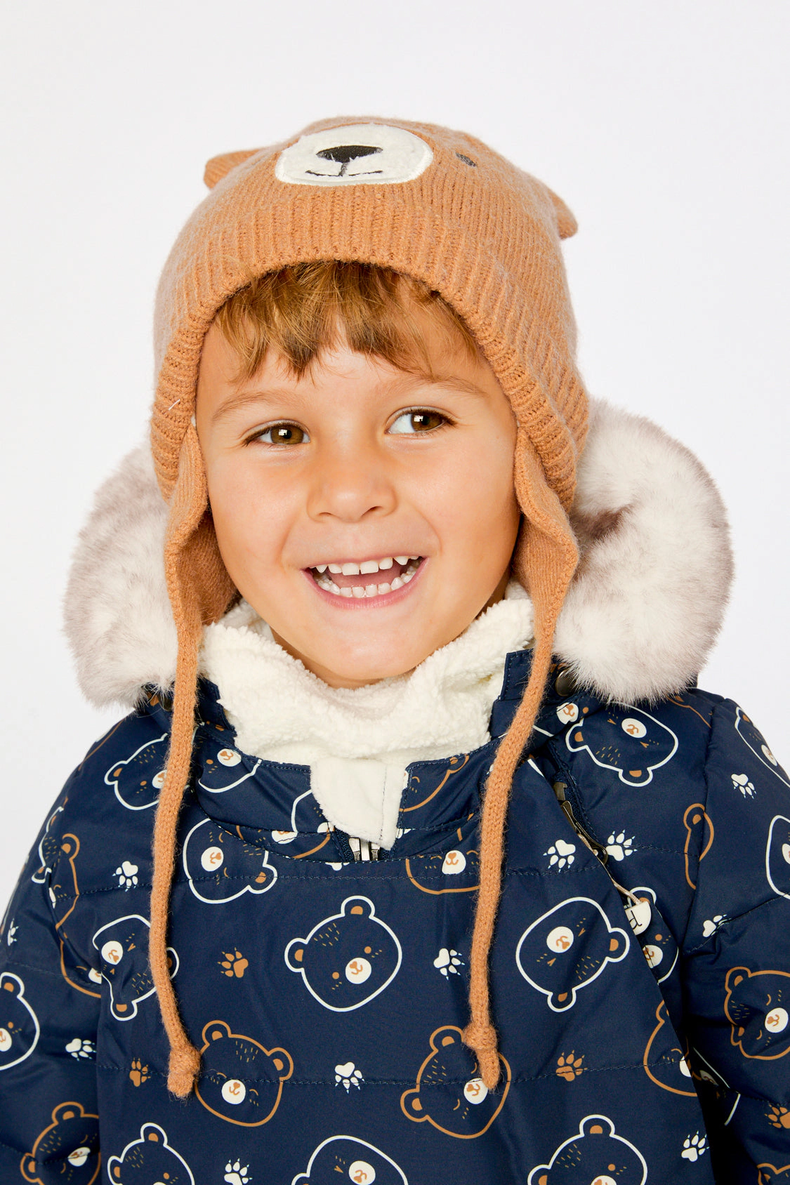 Deux par Unisex Bear Winter Knit Hat with Ear Flaps and Ears