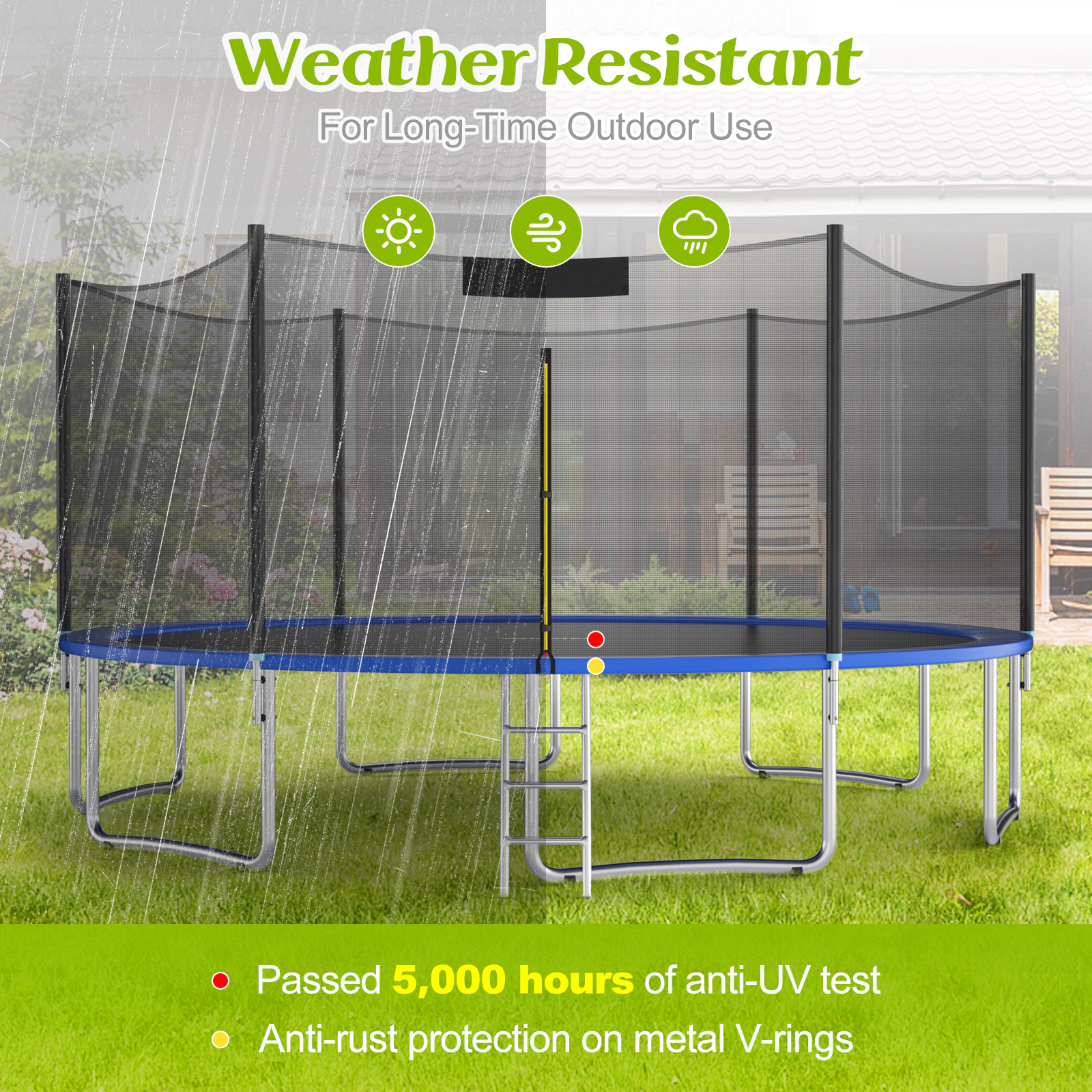 16-ft Trampoline Replacement Mat 171-in Round Jumping Mat 108 V-Hooks for 7-in Springs 8-Row Stitched PP Black