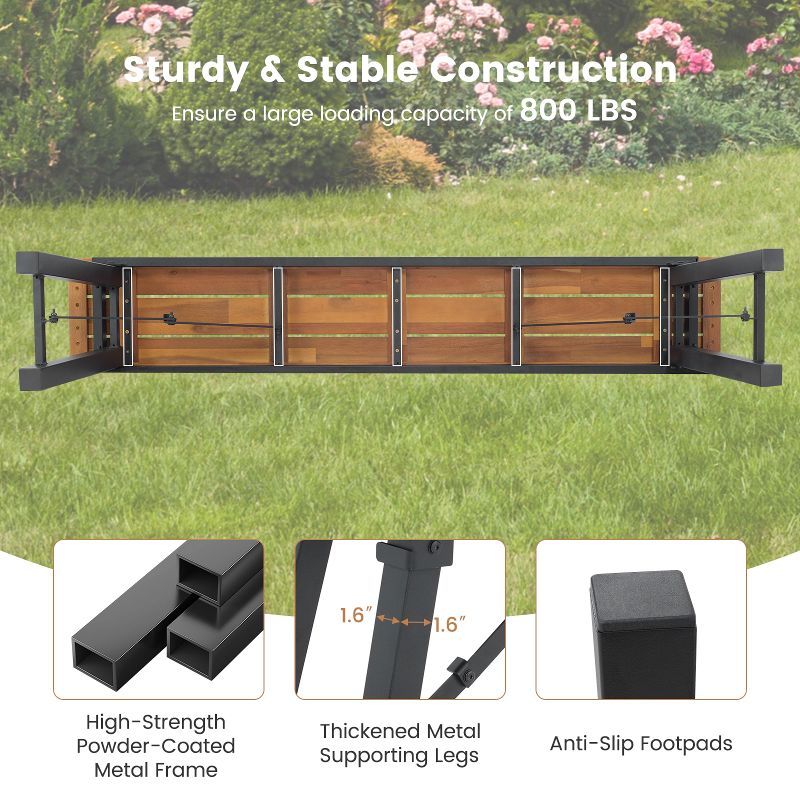 Hivvago Folding Picnic Bench Set Rectangular Acacia Wood Dining Camping Bbq Benches