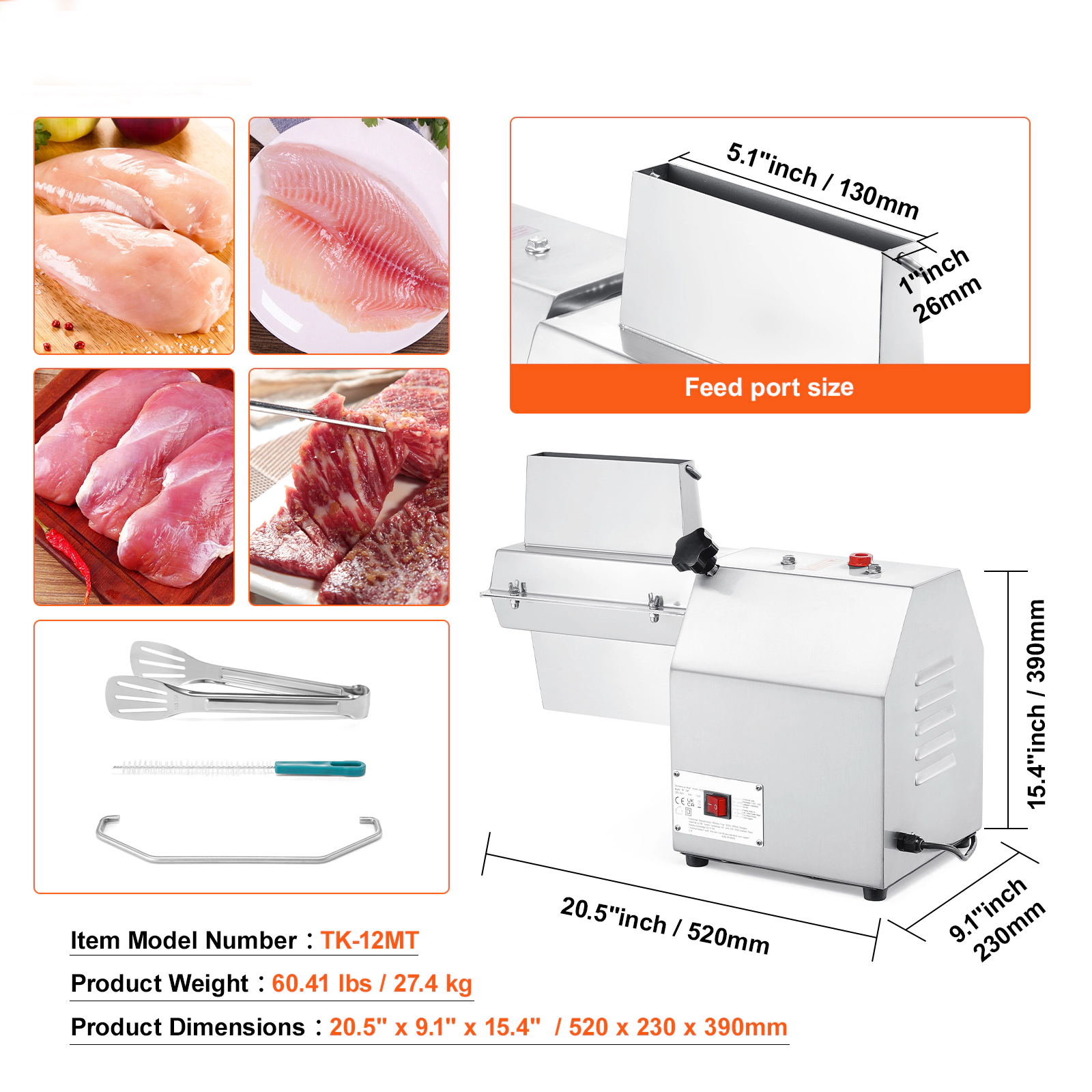 HONGGE Commercial Meat Tenderizer, Heavy Duty Stainless Steel Kitchen Tool with Meat Tong, Cleaning Brush