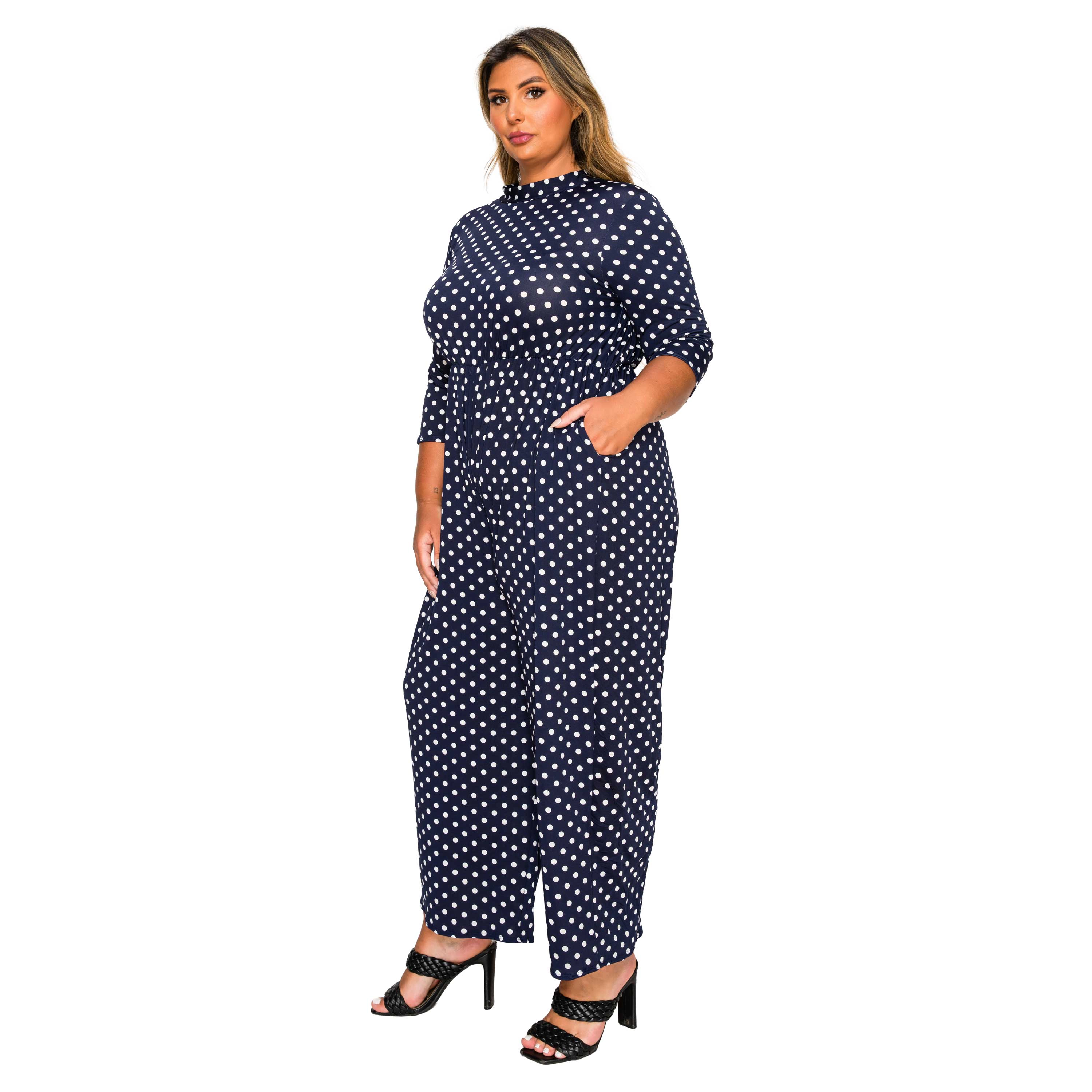 L I V D Women's Plus Size Lunette Dot Wide Leg Jumpsuit