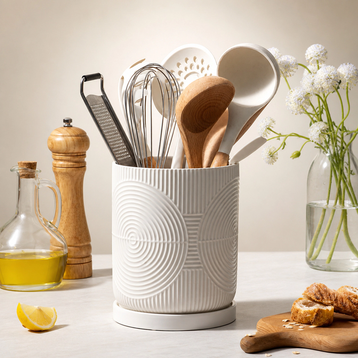 WZK 2 Pcs Ceramic With Spoon Rest Kitchen Utensil Holder