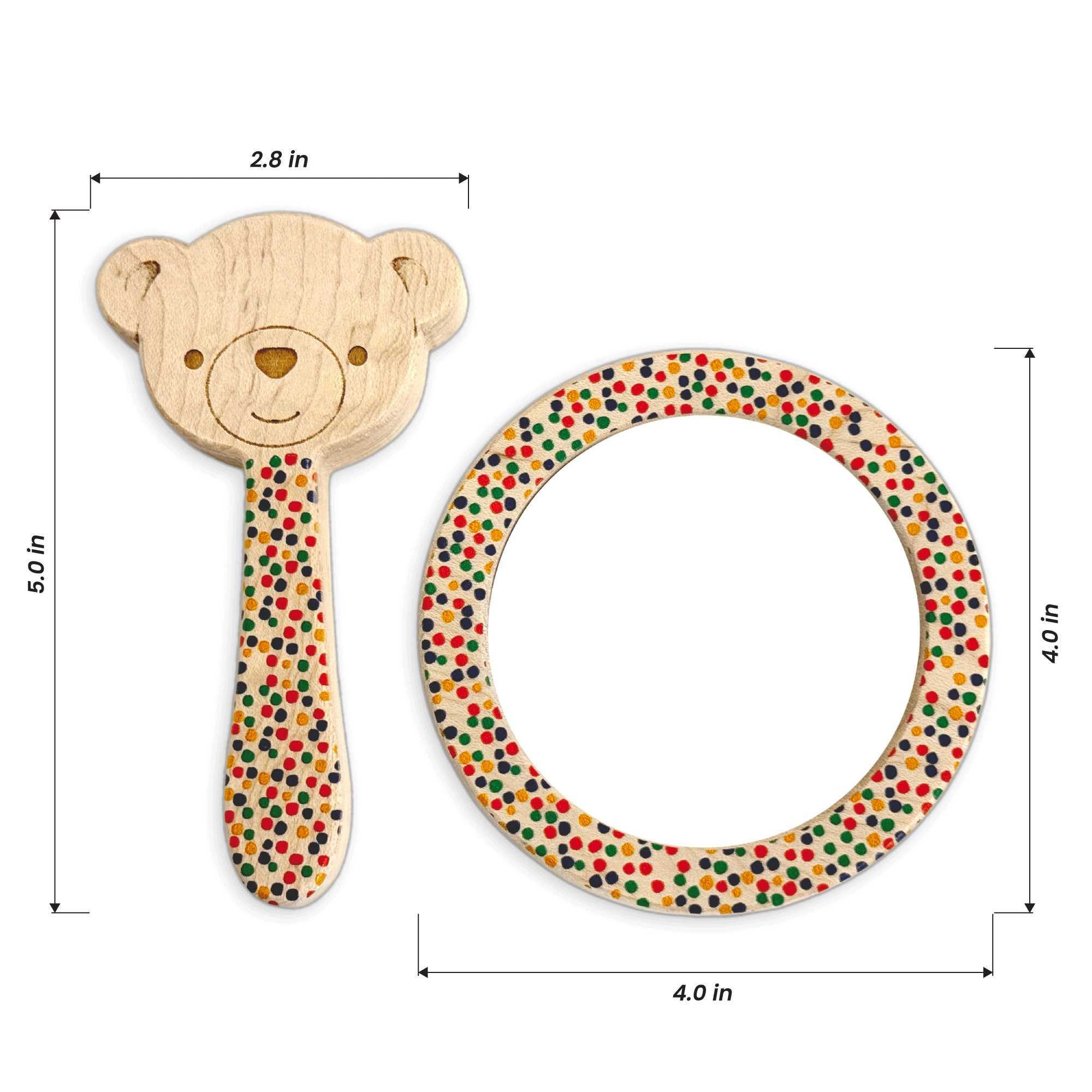 Maple Wood Bear Rattle and Matching Baby Discovery Mirror