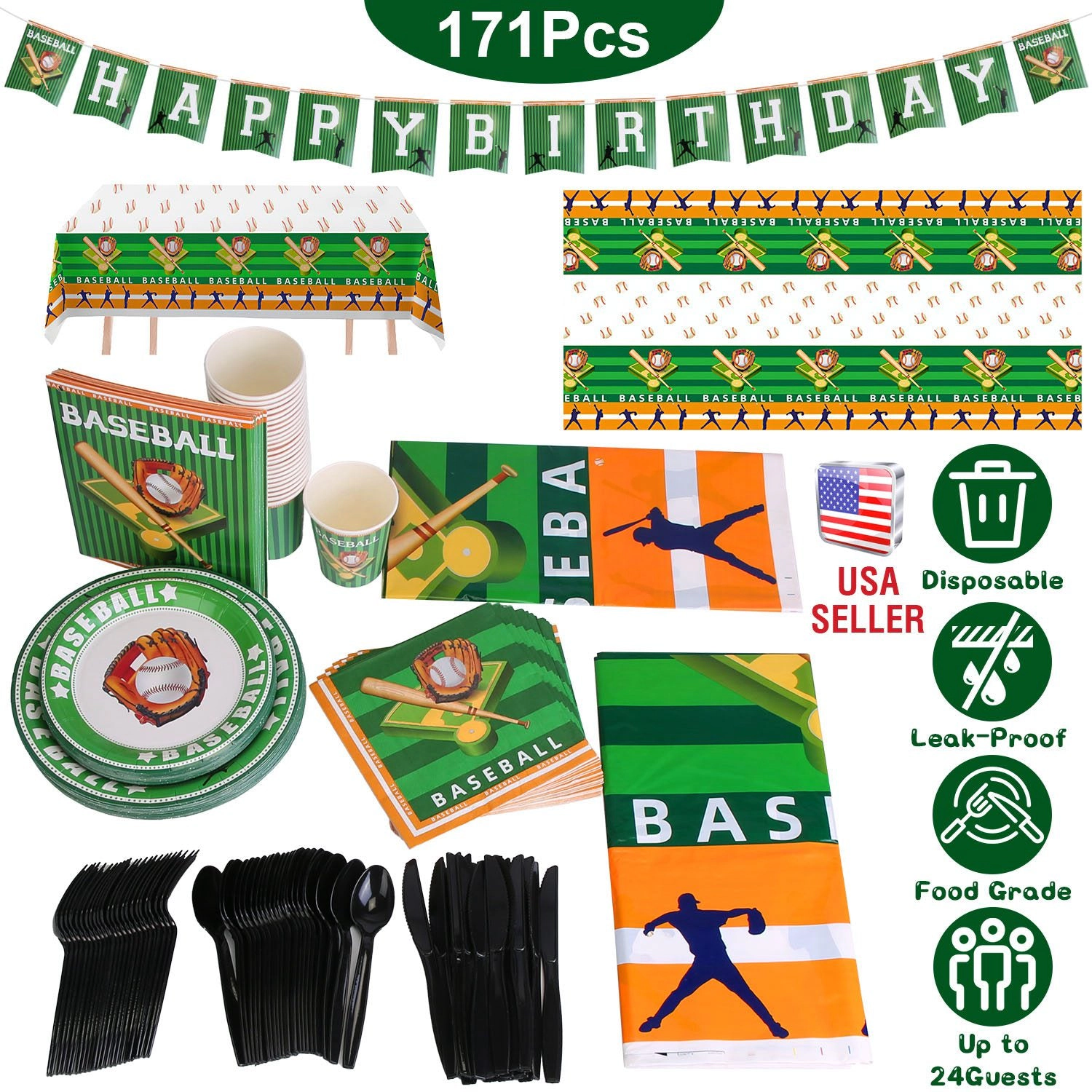 GBruno 171-Piece Baseball Party Supplies Kit