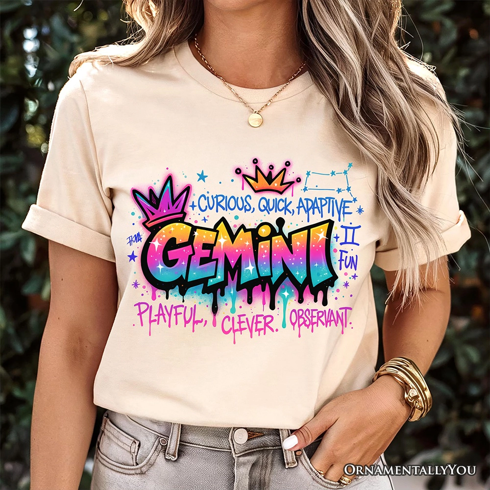 OrnamentallyYou Womens Gemini Graffiti Zodiac Street Style T-Shirt